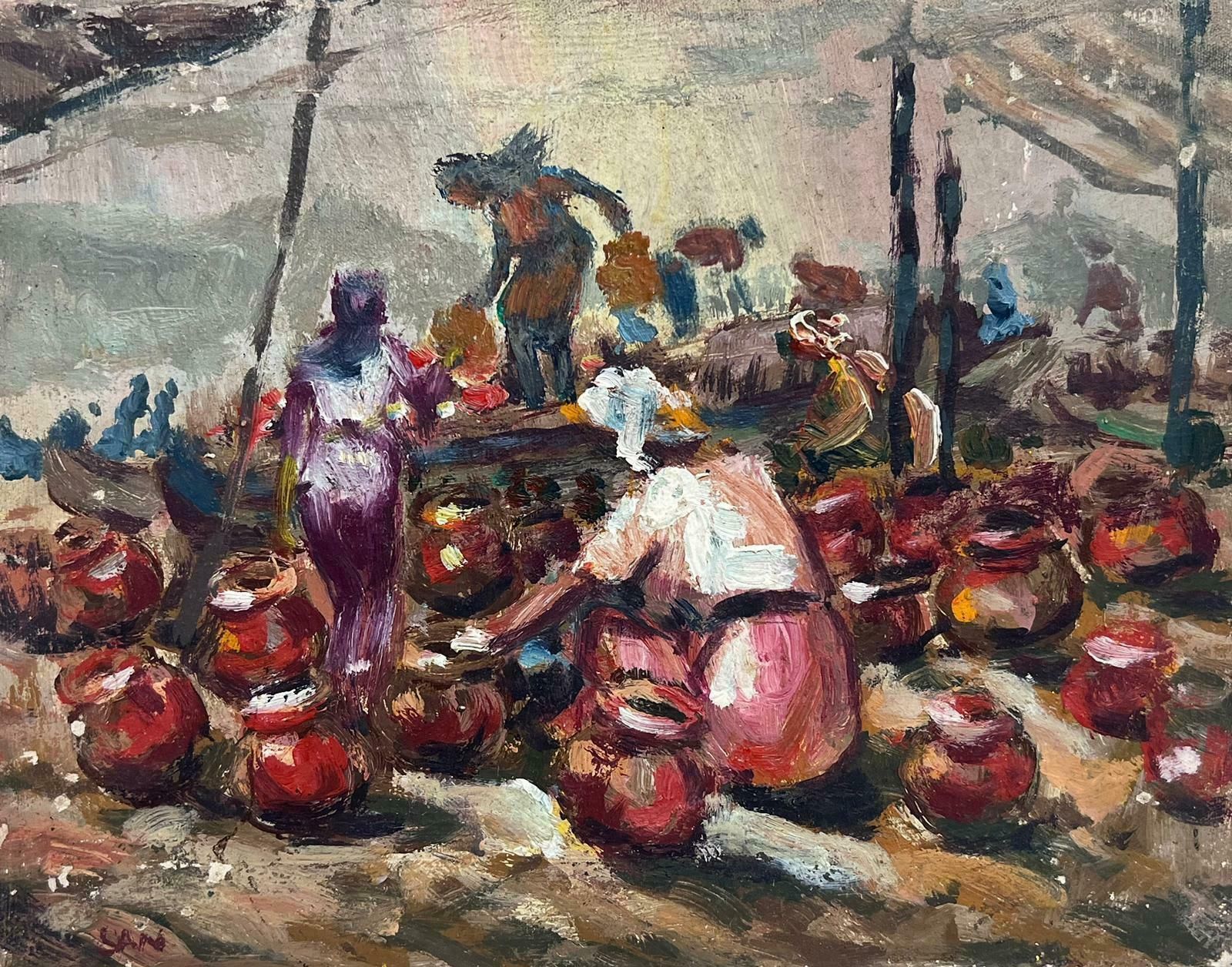 20th Century French School20th Century French Oil Figures In North African Street Market With Old Pots