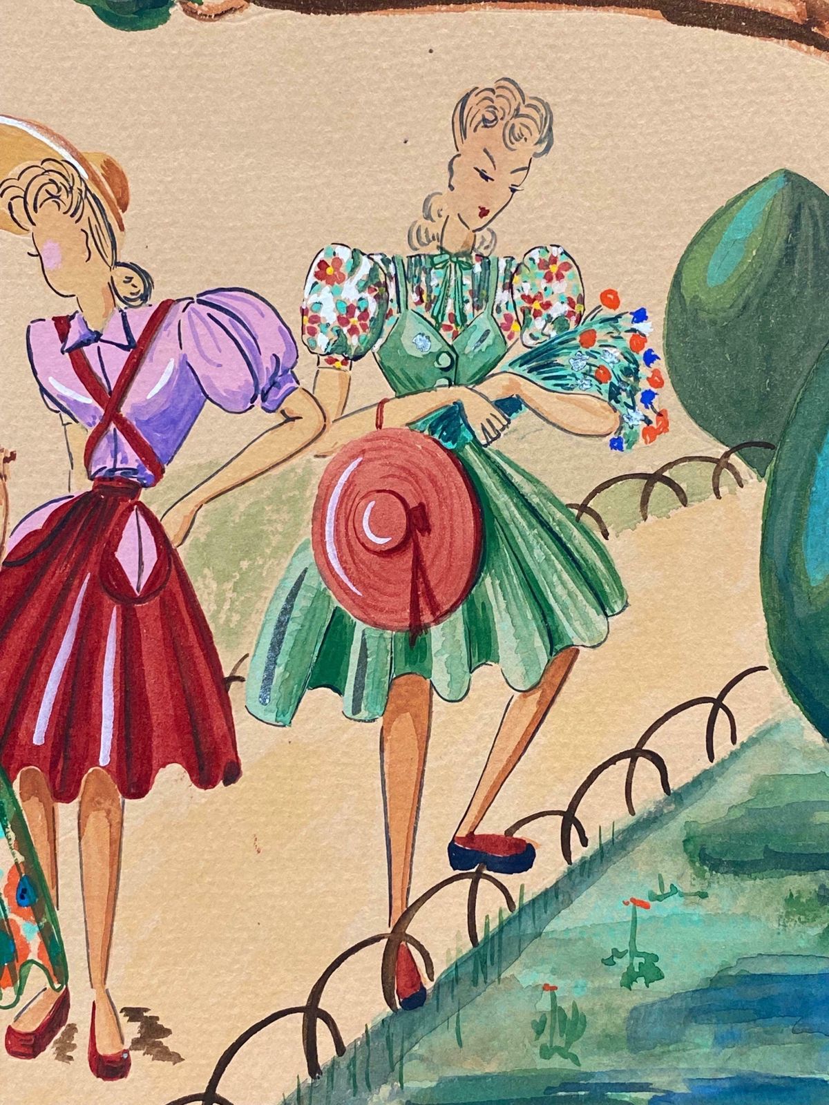 Geneviève Thomas1940's Fashion Illustration   Three Elegant Women Walking Through The Parkc. 1940's photo 250.0
