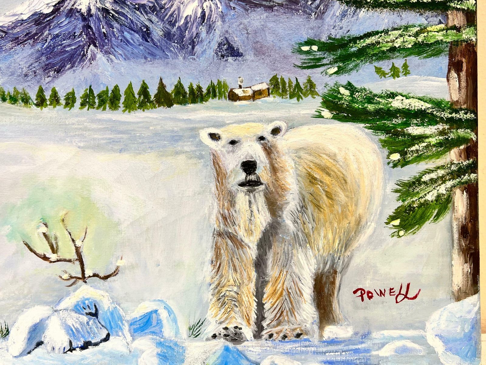 Ben Powellnaive British Contemporary Painting Two Polar Bears In Winter Landscape photo buy