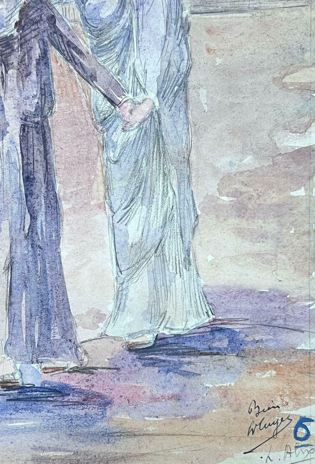 Louise Alix1930's French Impressionist Robed Figure Guiding Lost Figure Through The Desert 1930's photo for sale