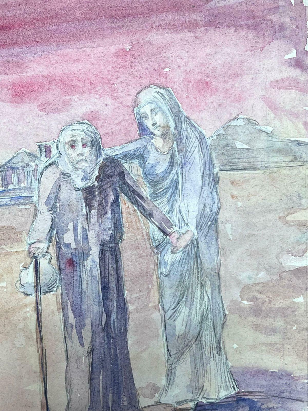 Louise Alix1930's French Impressionist Robed Figure Guiding Lost Figure Through The Desert 1930's photo Art