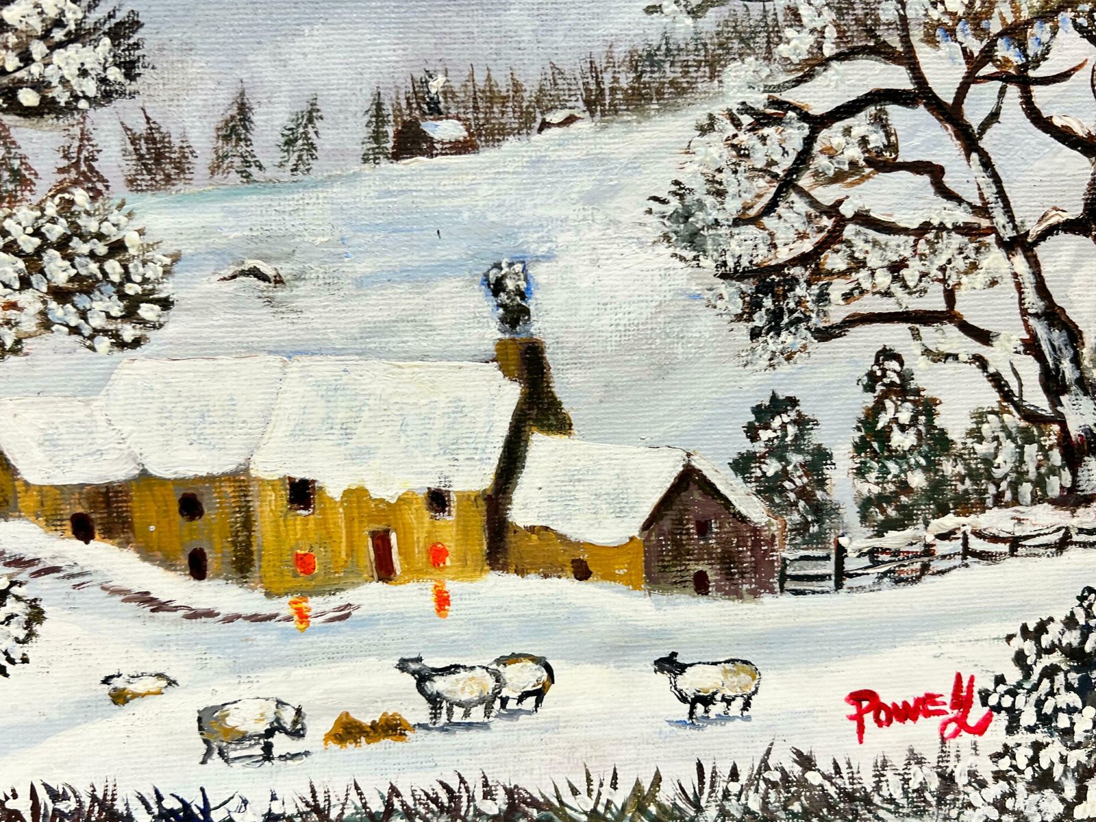 Ben Powellwelsh Winter Landscape Sheep In Valley Covered In Snow Original British Oil photo 1528.0