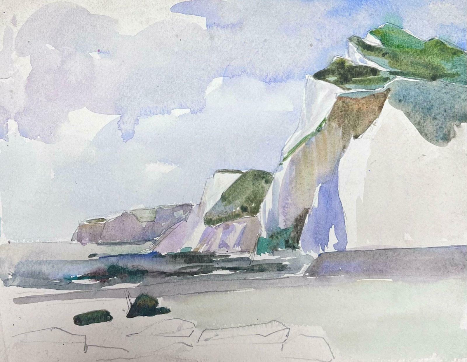 Louise Alixgrass Covered Rocky Coastal Cliffs 1930's French Impressionist 1930's