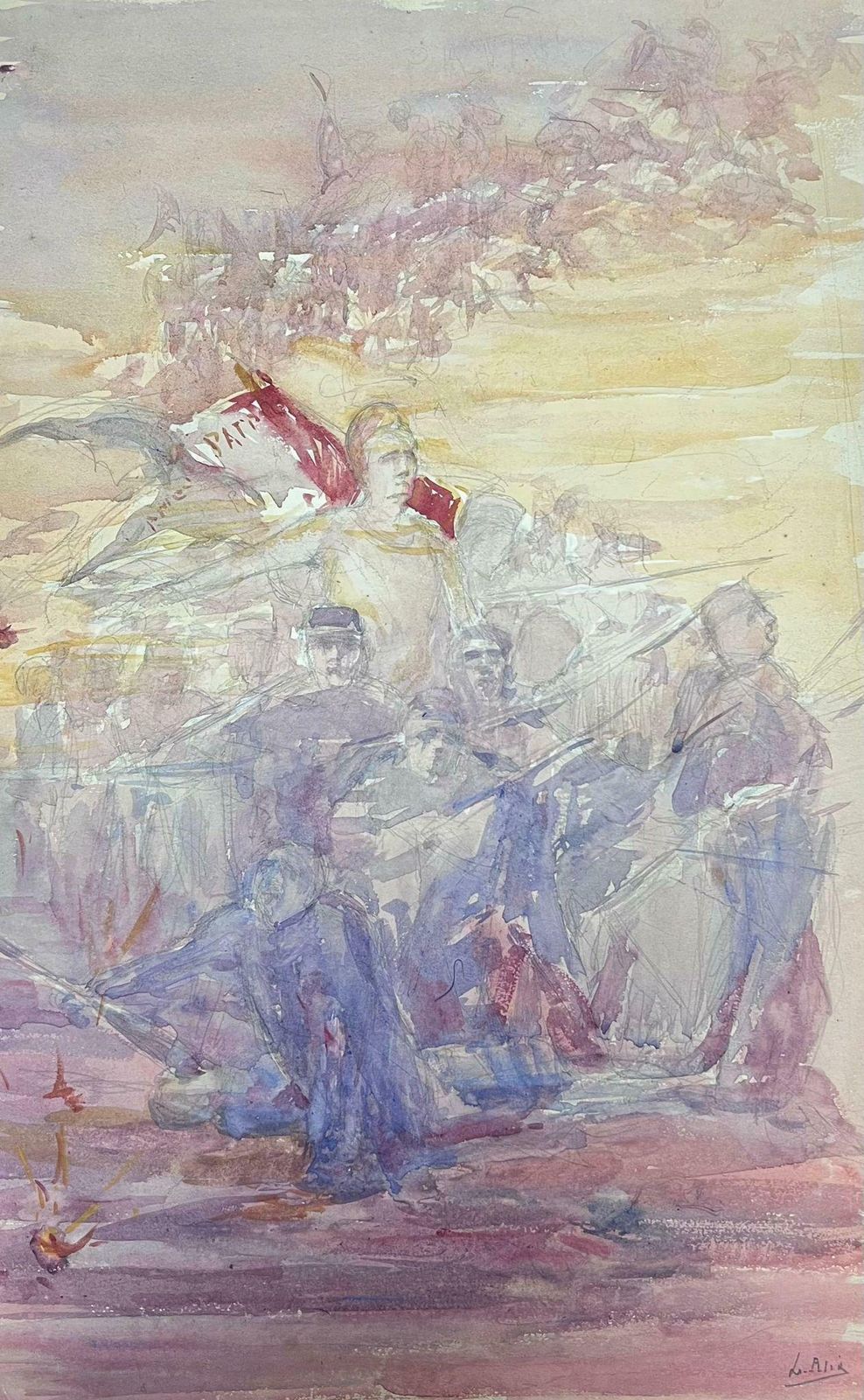Louise Alix1930's French Impressionist Tribe Of Figures Storming Through The Desert1930's