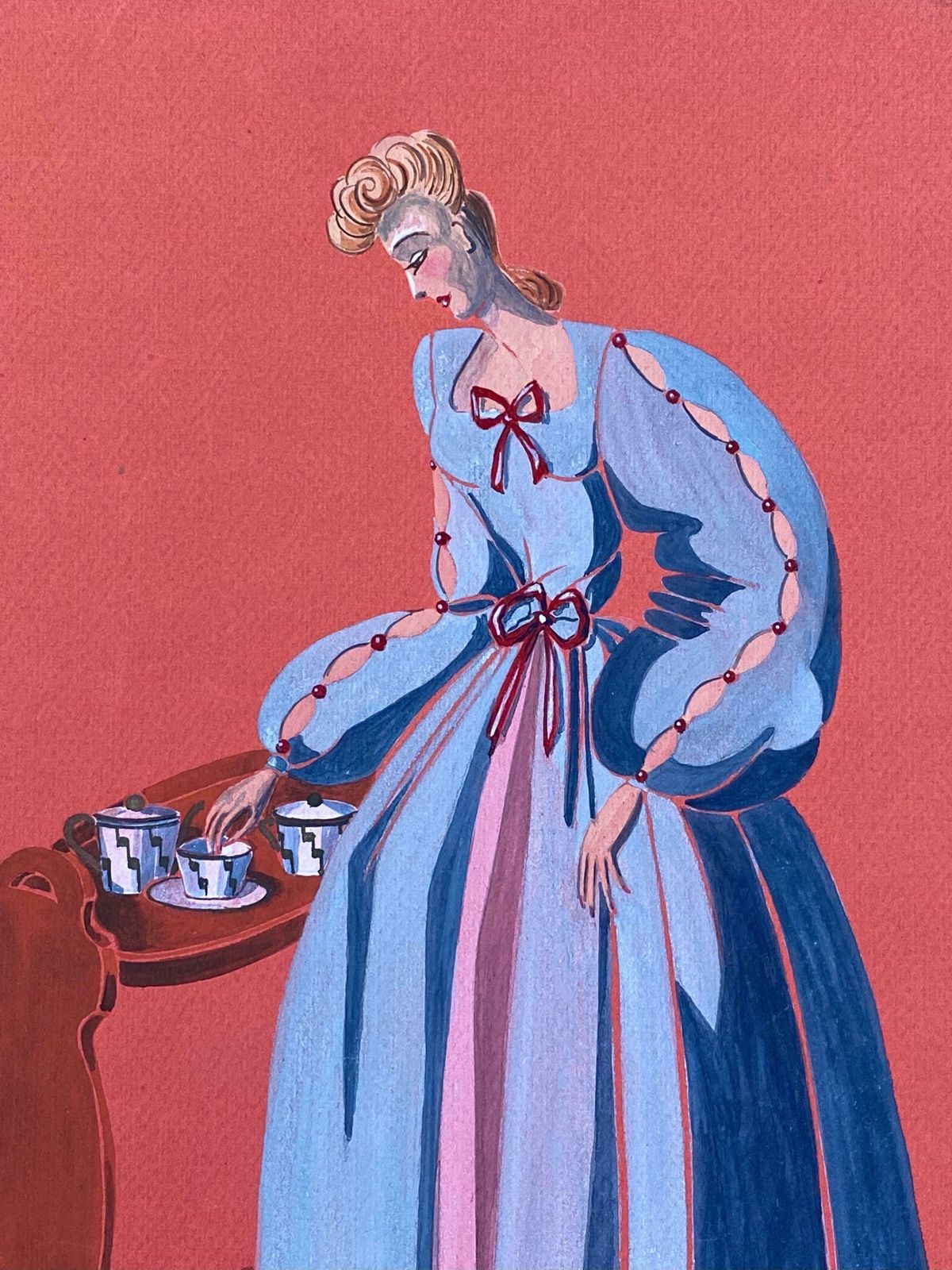 Geneviève Thomas1940's Fashion Illustration   Stunning Woman In Light Blue Dressc. 1940's photo furniture