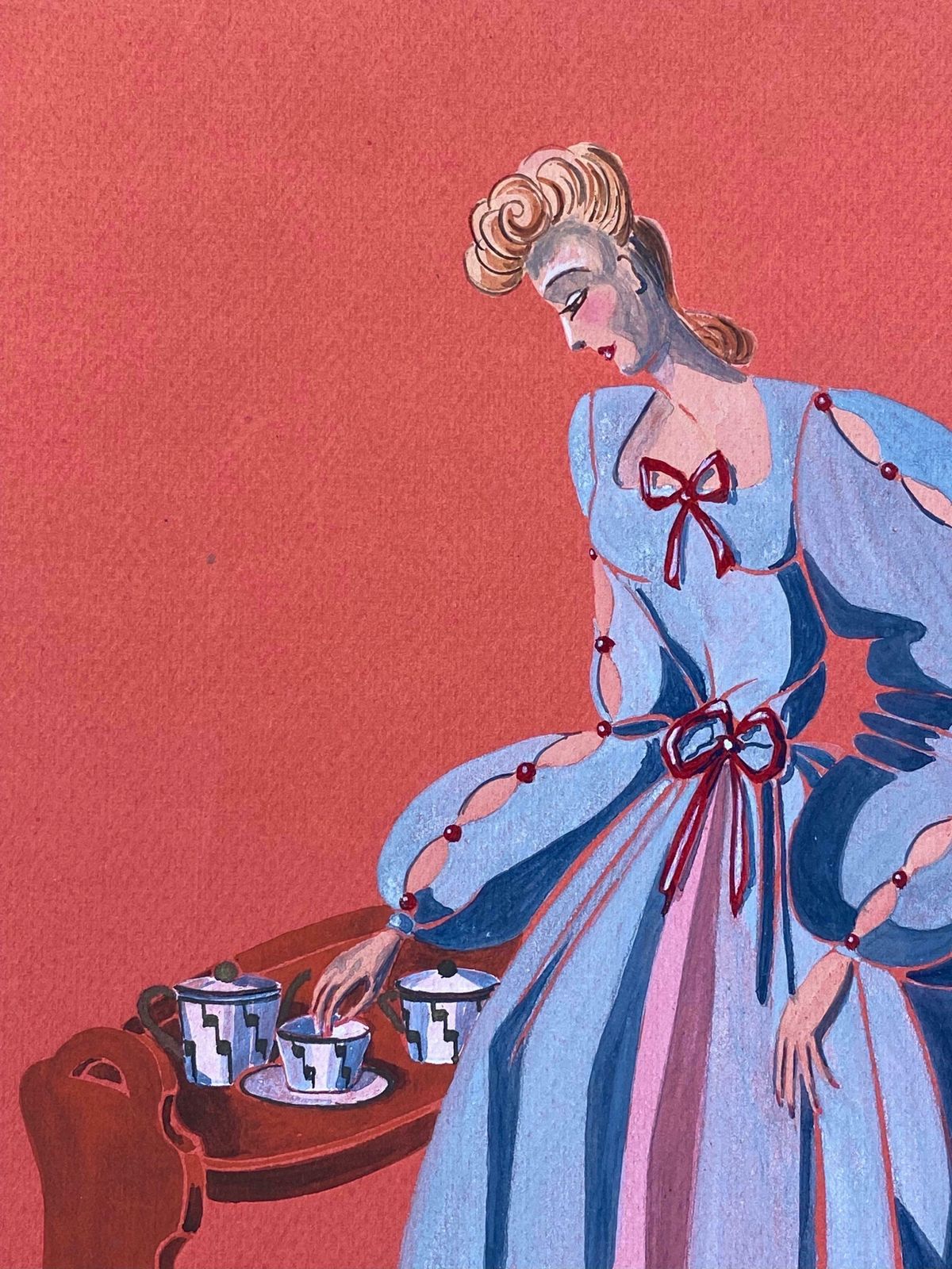 Geneviève Thomas1940's Fashion Illustration   Stunning Woman In Light Blue Dressc. 1940's photo 194.0
