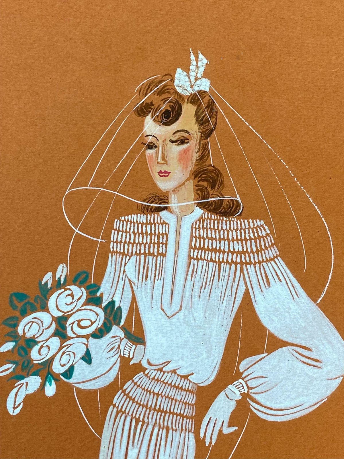 Geneviève Thomas1940's Fashion Illustration   Beautiful Bride & Child Portrait Scenec. 1940's photo furniture