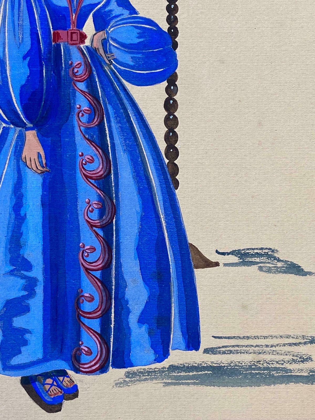 Geneviève Thomas1940's Fashion Illustration   Lady In Bright Blue Puffy Dress, Interior Scenec. 1940's photo Art