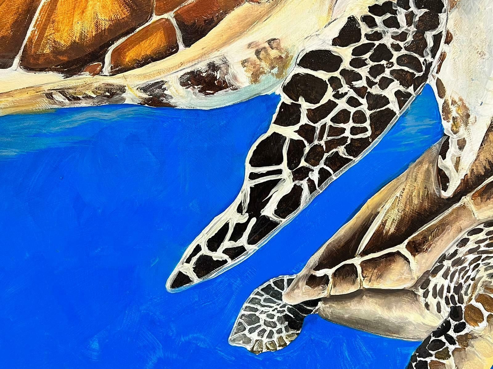 British Contemporarysea Turtles Swimming In Blue Sea Large Contemporary British Painting On Canvas photo 764.0