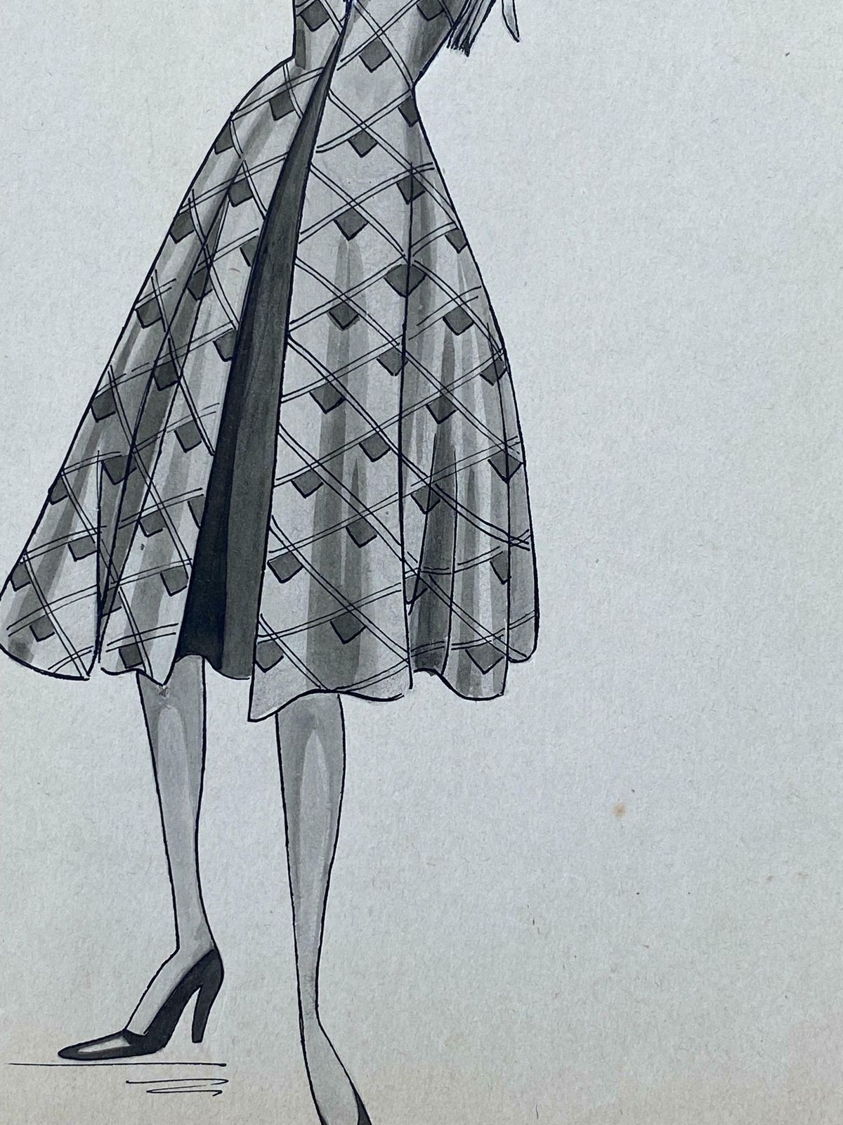 Geneviève Thomas1940's French Fashion Illustration   Chic Lady In Blue Detailed Dressc. 1940's photo for sale