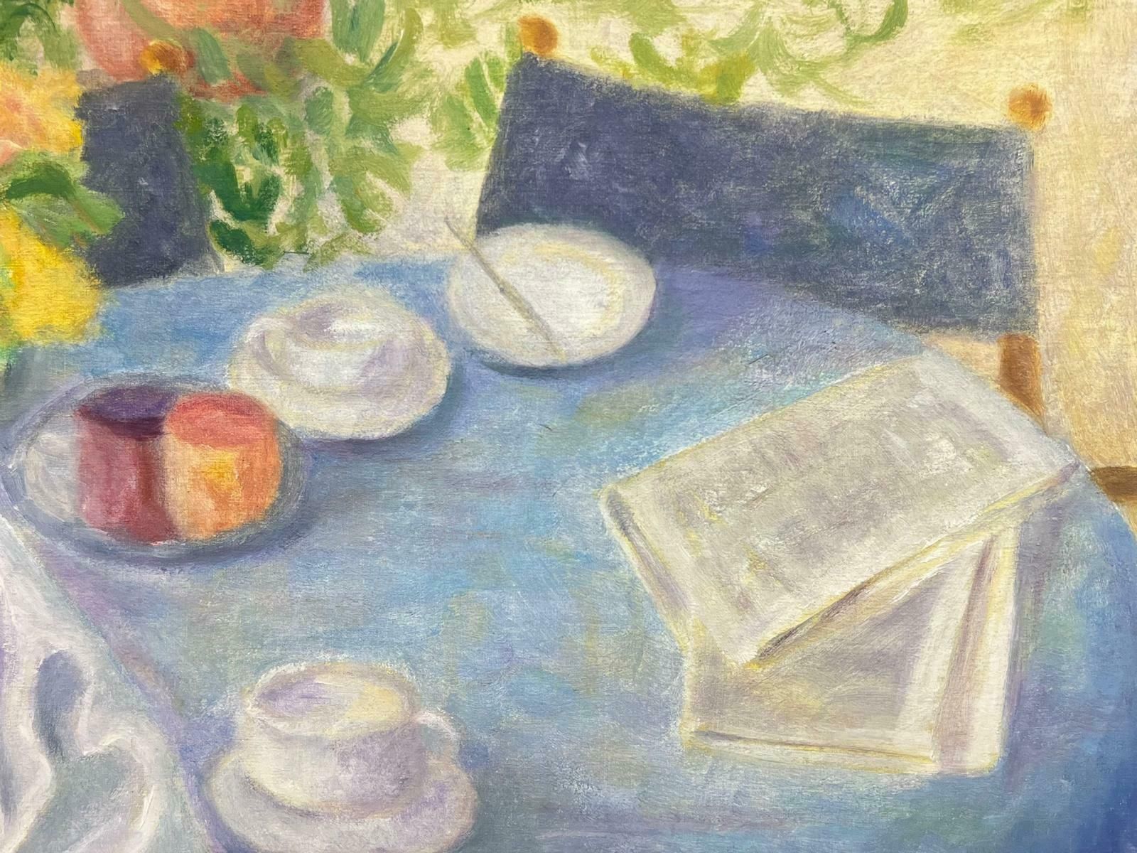 Geza Somerset Paddonbritish Interior Table Scene Tea And Newspapers Contemporary Modernist Painting photo for sale