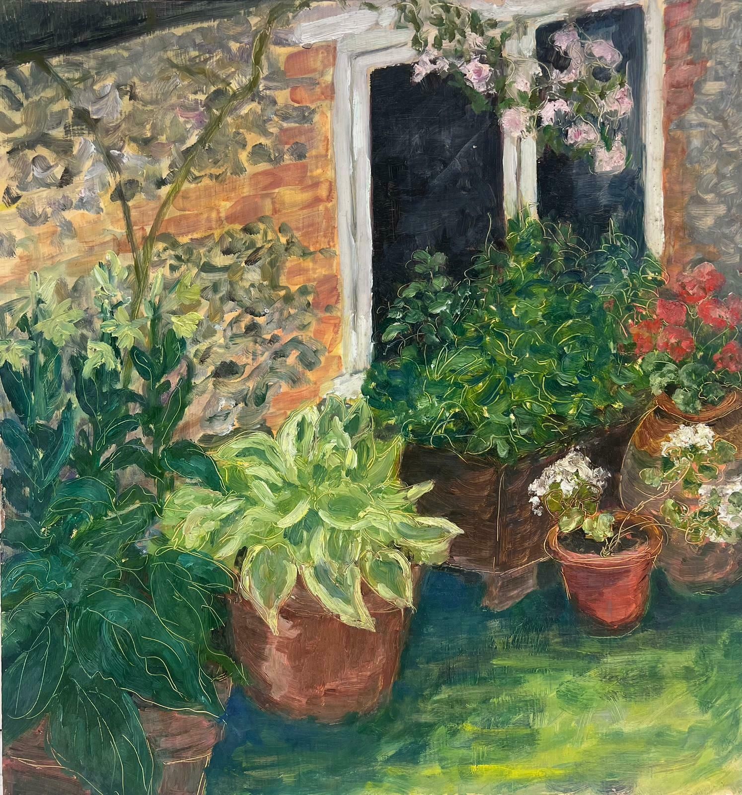 Geza Somerset Paddonvibrant Garden Plant Pots Contemporary British Oil Painting
