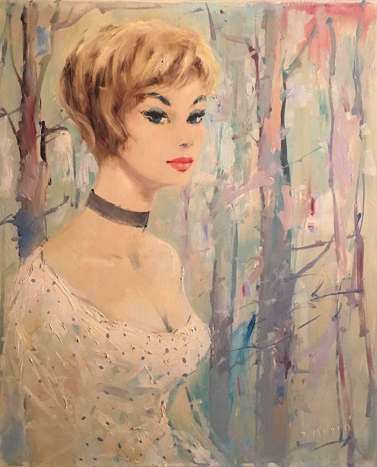 Paul Morrolarge Portrait Of Young French Girl, Signed Impressionist Oil1960's