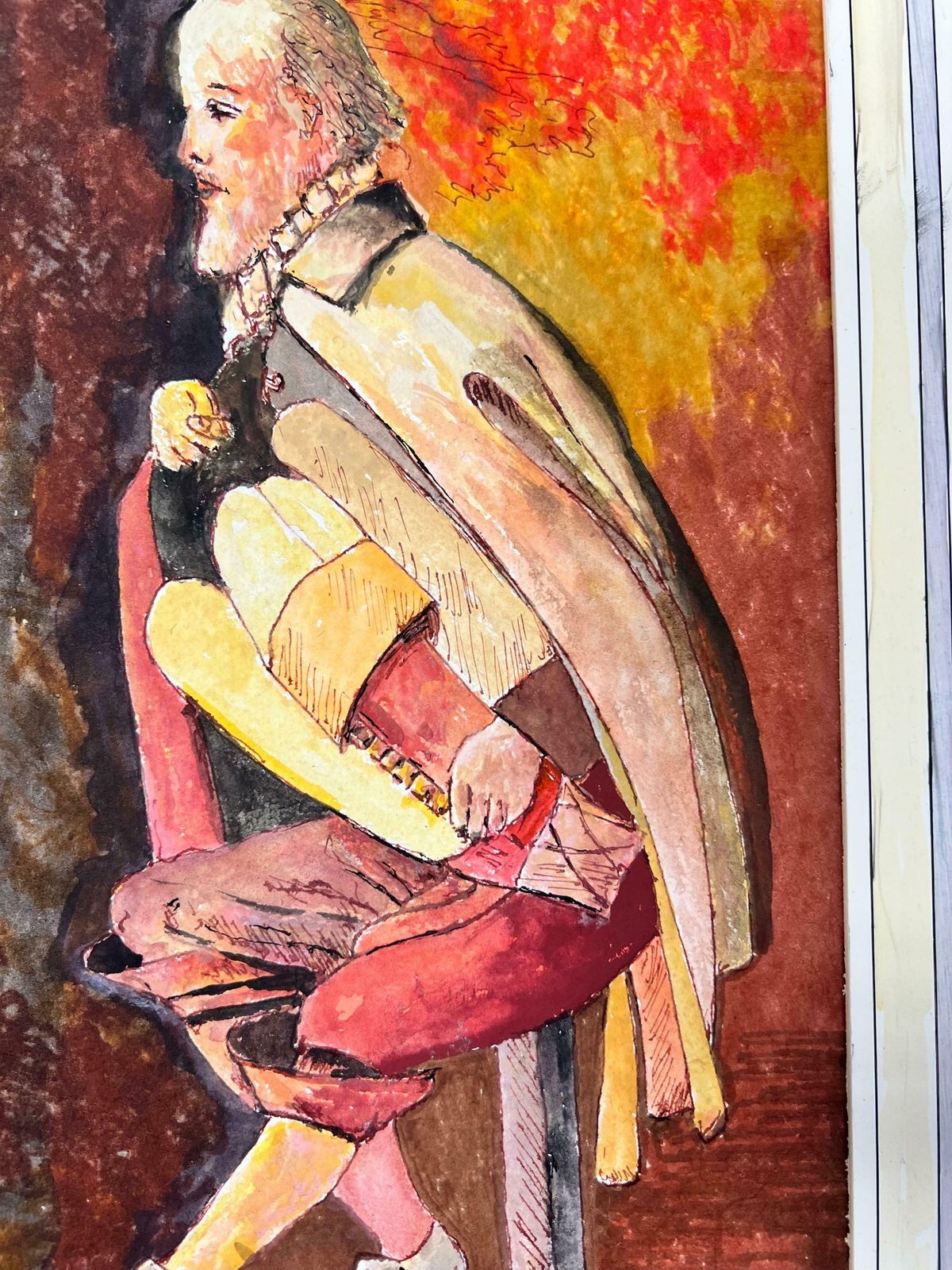 Bernard Labbe1950's Modernist/ Cubist Painting   Figure Playing The Accordion1950's photo Art