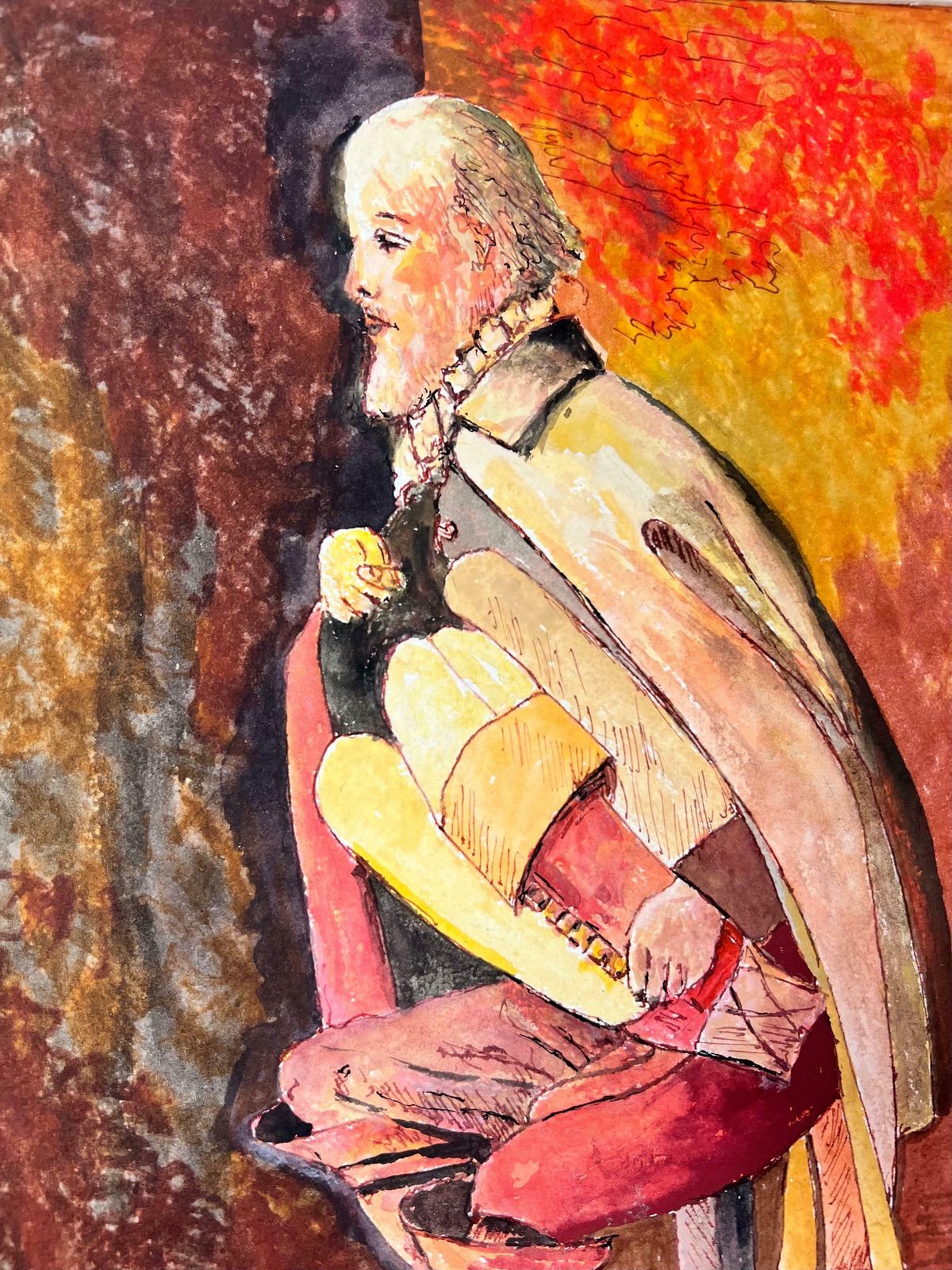 Bernard Labbe1950's Modernist/ Cubist Painting   Figure Playing The Accordion1950's photo buy