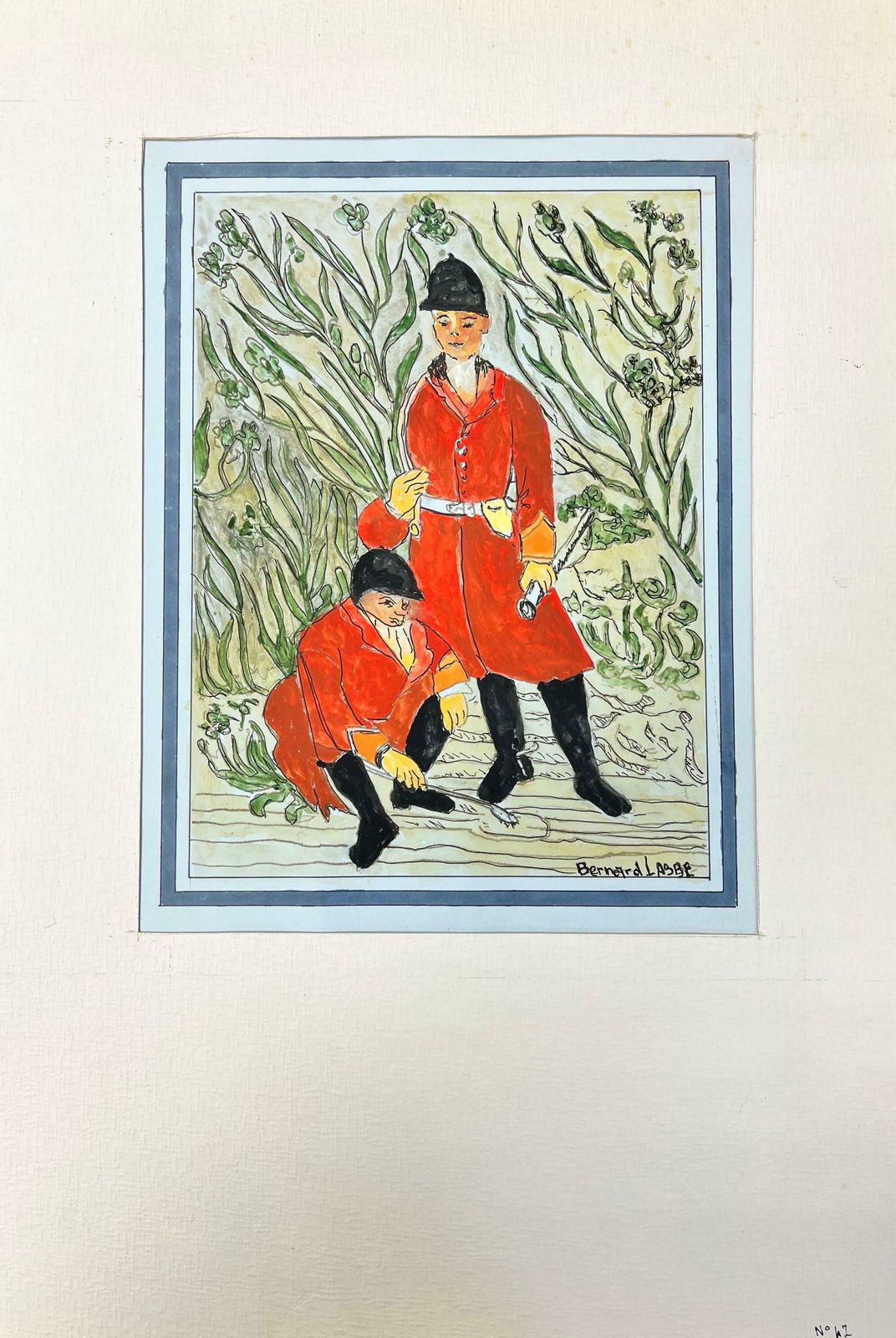 Bernard Labbe1950's Modernist/ Cubist Painting   Two Hunts Men1950's photo furniture