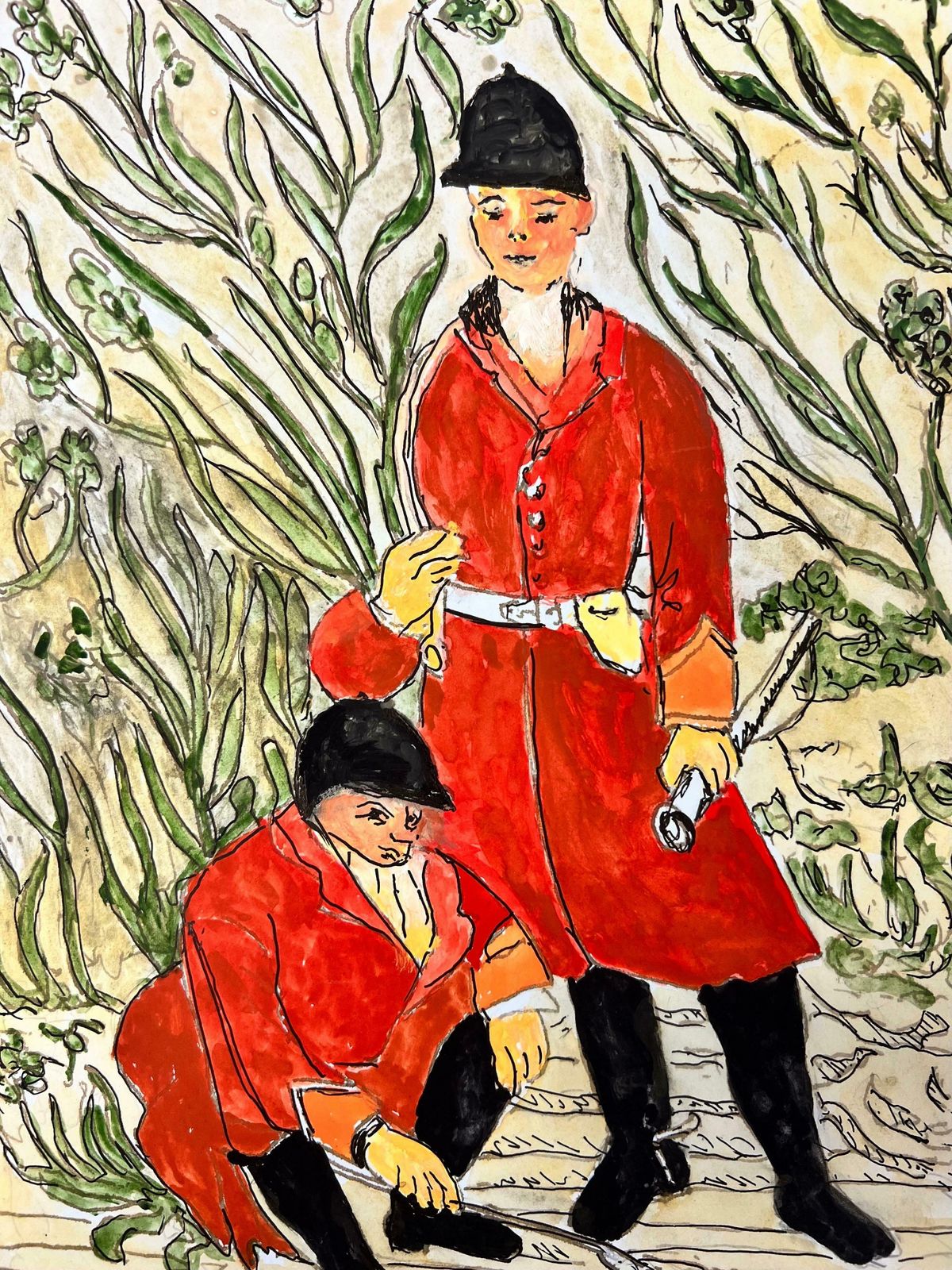 Bernard Labbe1950's Modernist/ Cubist Painting   Two Hunts Men1950's photo Art