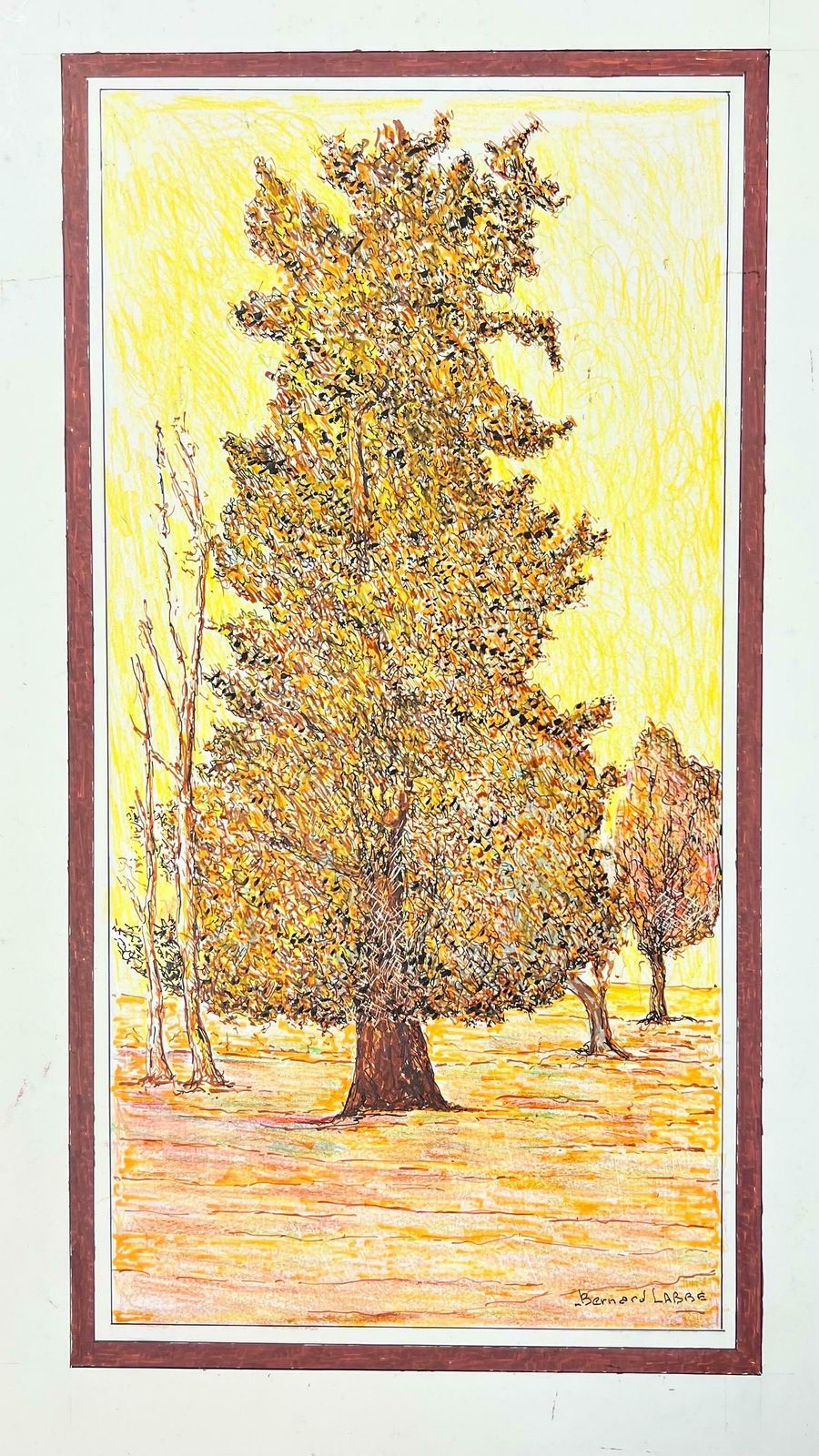 Bernard Labbe1950's Modernist/ Cubist Painting   French Autumn Tree Landscape1950's photo furniture