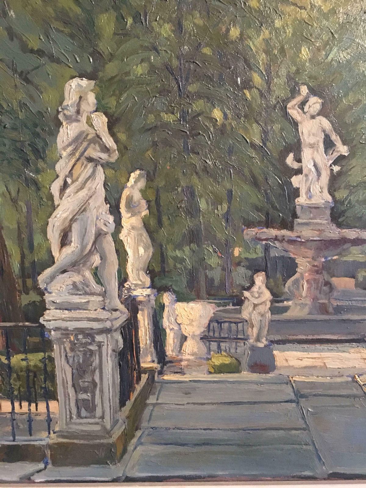 Unknownstatues In Parisian Park, Large French Oilc.1960's photo for sale