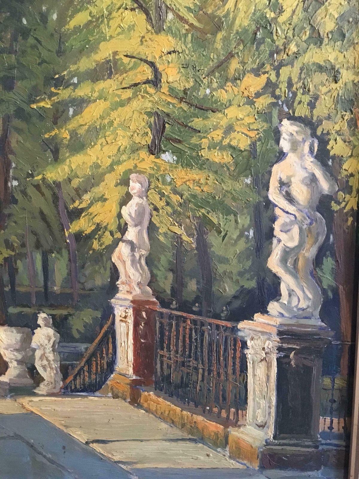 Unknownstatues In Parisian Park, Large French Oilc.1960's photo Art