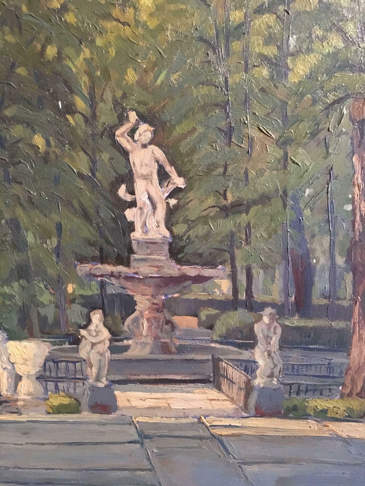 Unknownstatues In Parisian Park, Large French Oilc.1960's photo 2037.0