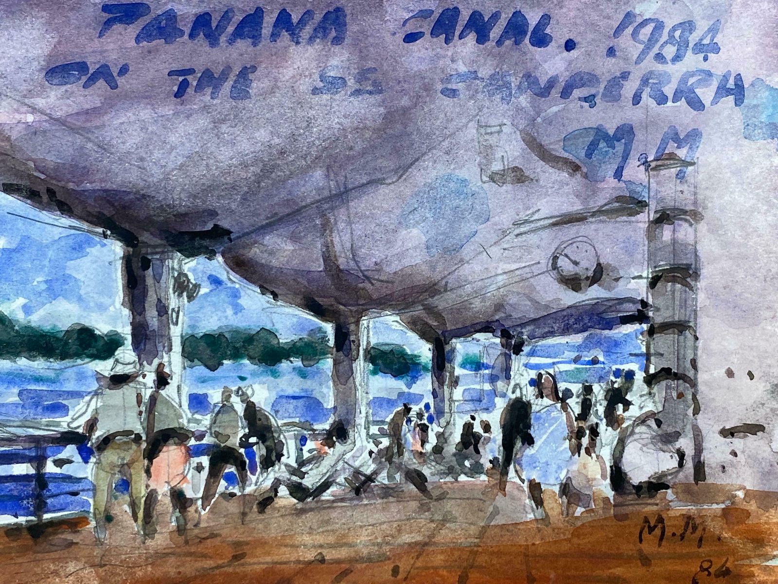 Maurice Mazeiliefrench Impressionist Signed Watercolour   Figures At A Busy Beach Bar photo furniture