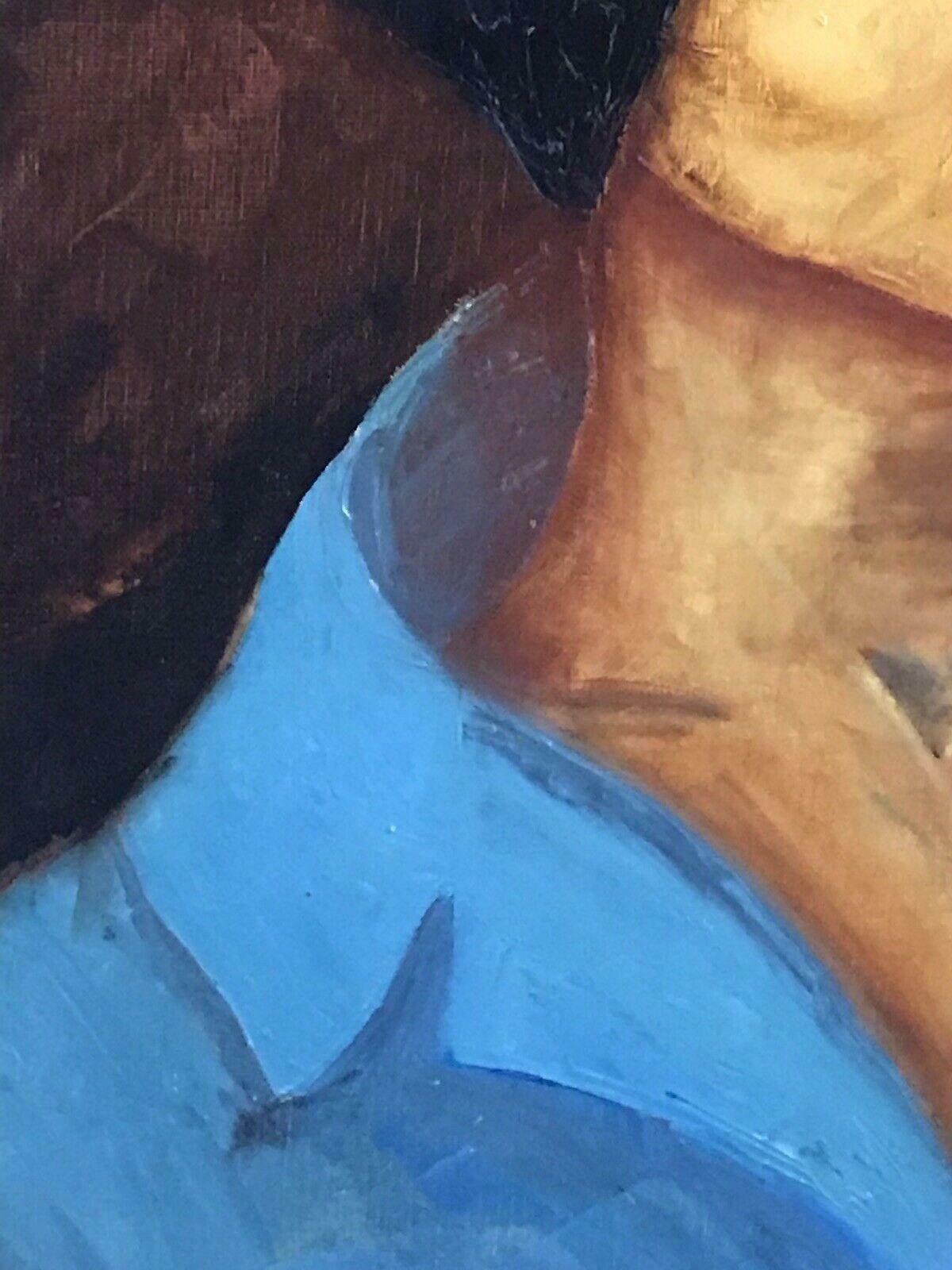 Sophie Danielle Rubinstainlarge 1960's French Modernist Portrait Woman In Blue Jacketmid 20th Century photo vinterior