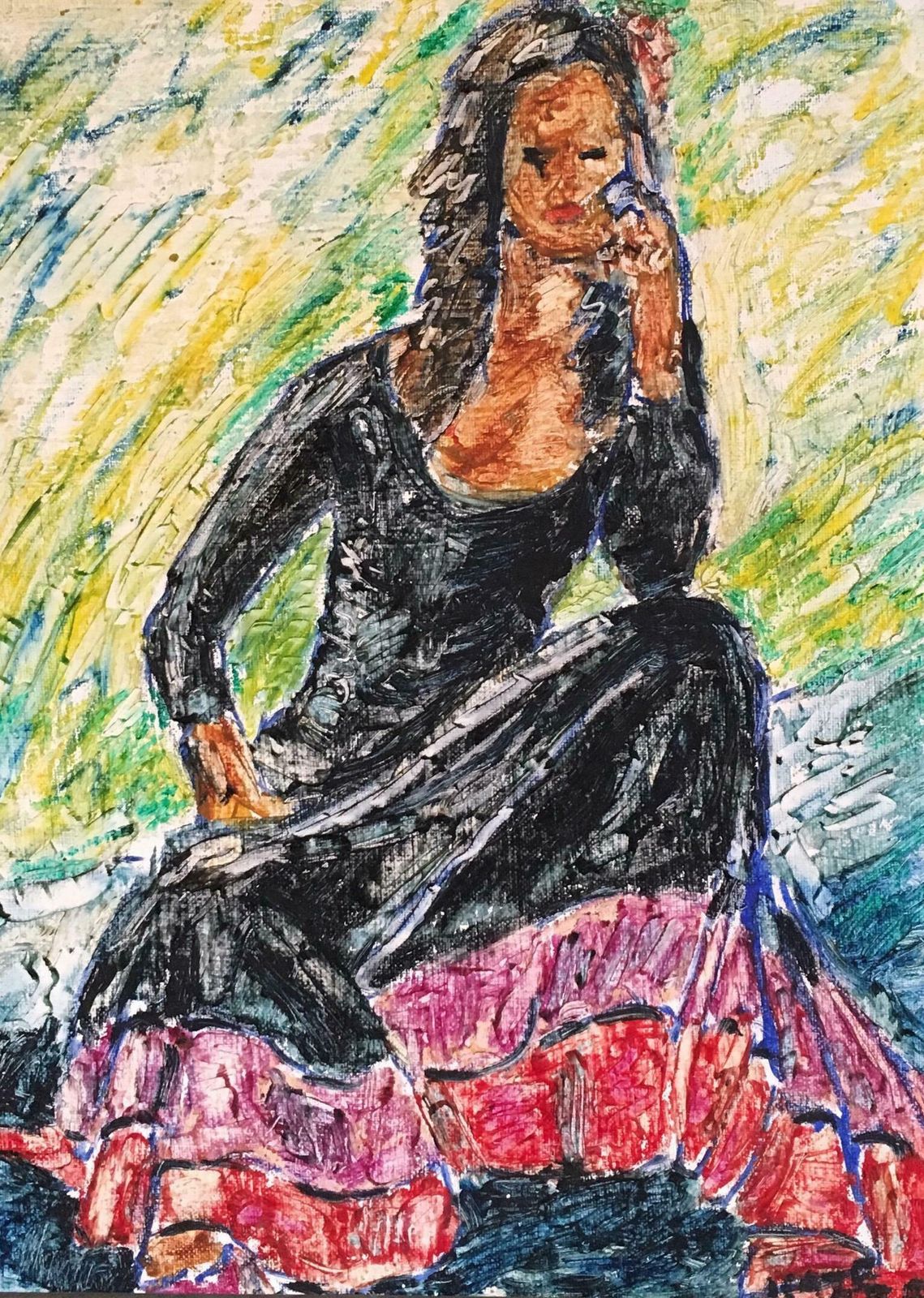 Kate Orrflamenco Dress, Surrealist Impressionist Oil Painting, Signedc.2000s