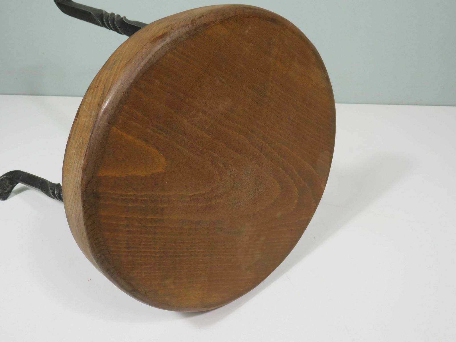 3 Legged Stool With Thick Oak Seat And Wrought Iron Base, France1960 photo vinterior