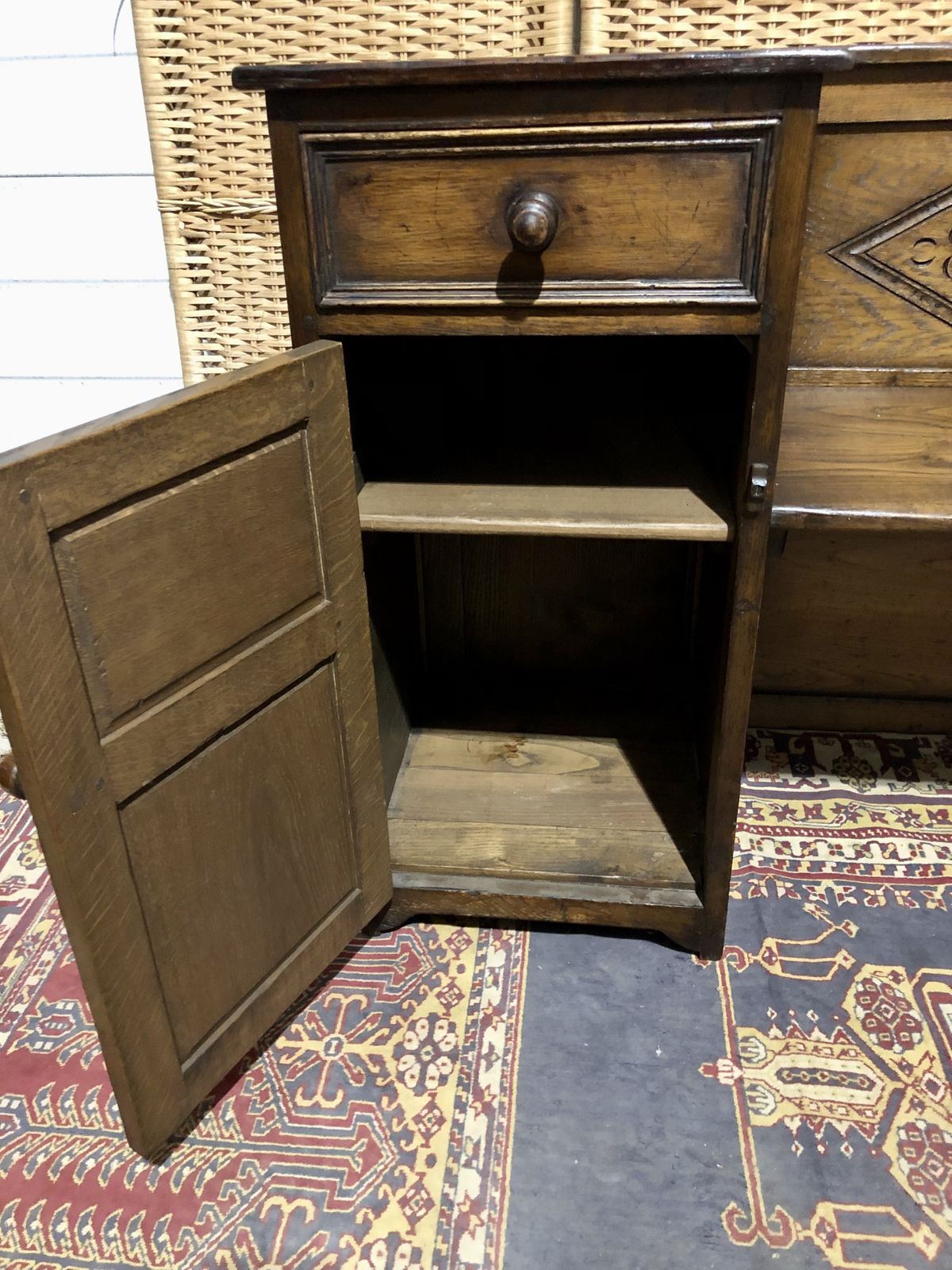 Handsome Vintage Carved Oak Hall Seat photo vinterior