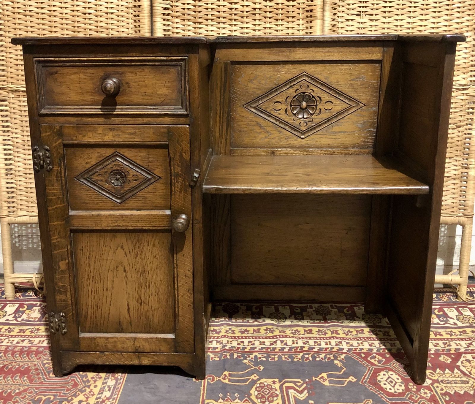 photo buy Handsome Vintage Carved Oak Hall Seat