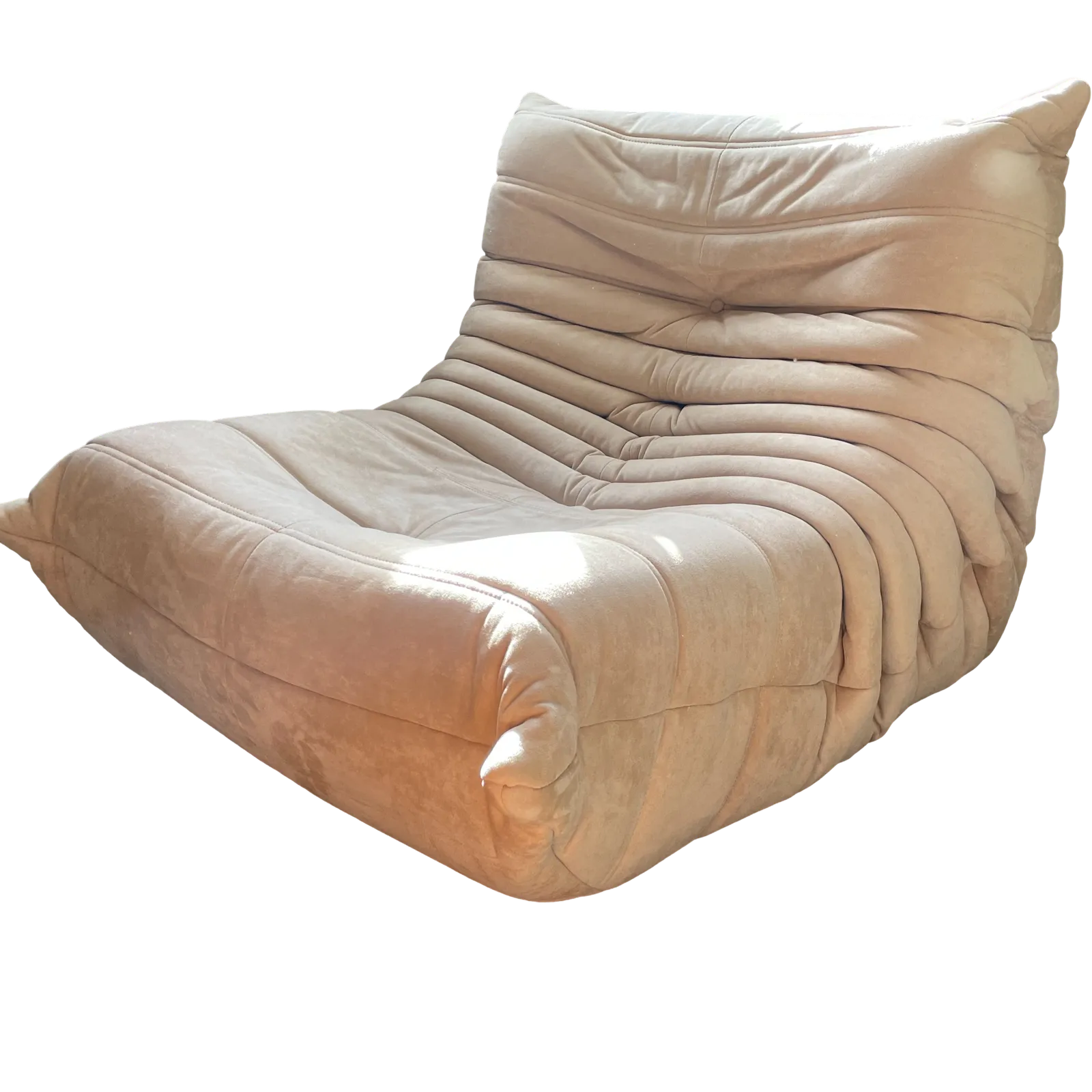 Fully Restored Michel Ducaroy Togo Fireside Single Seater Sofa, Faded Salmon Pink Alcantara Style Microfiber Suede photo furniture