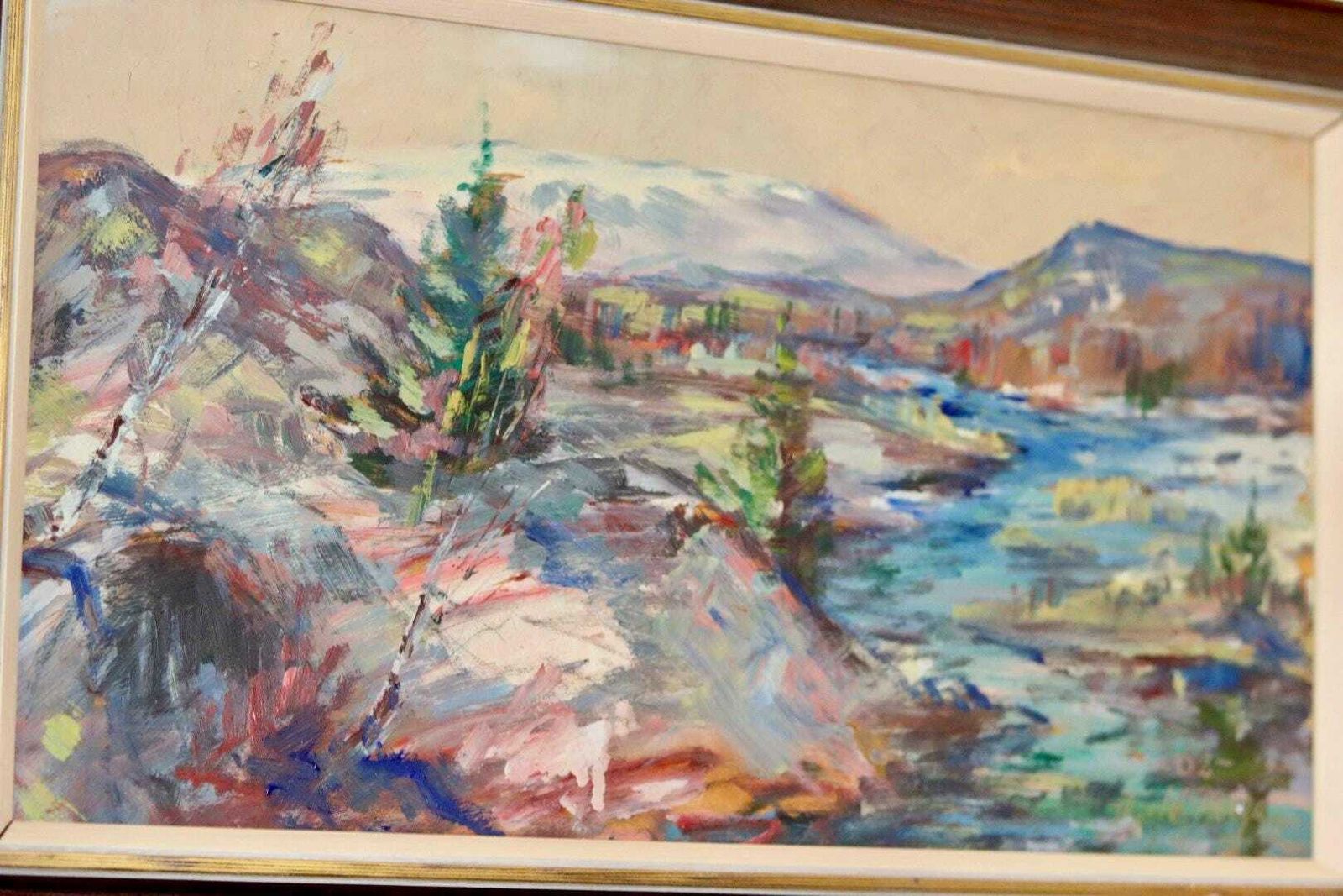 Original Swedish Mid Century Oil Painting" Abstract Landscape "    Vintage & Framed photo buy