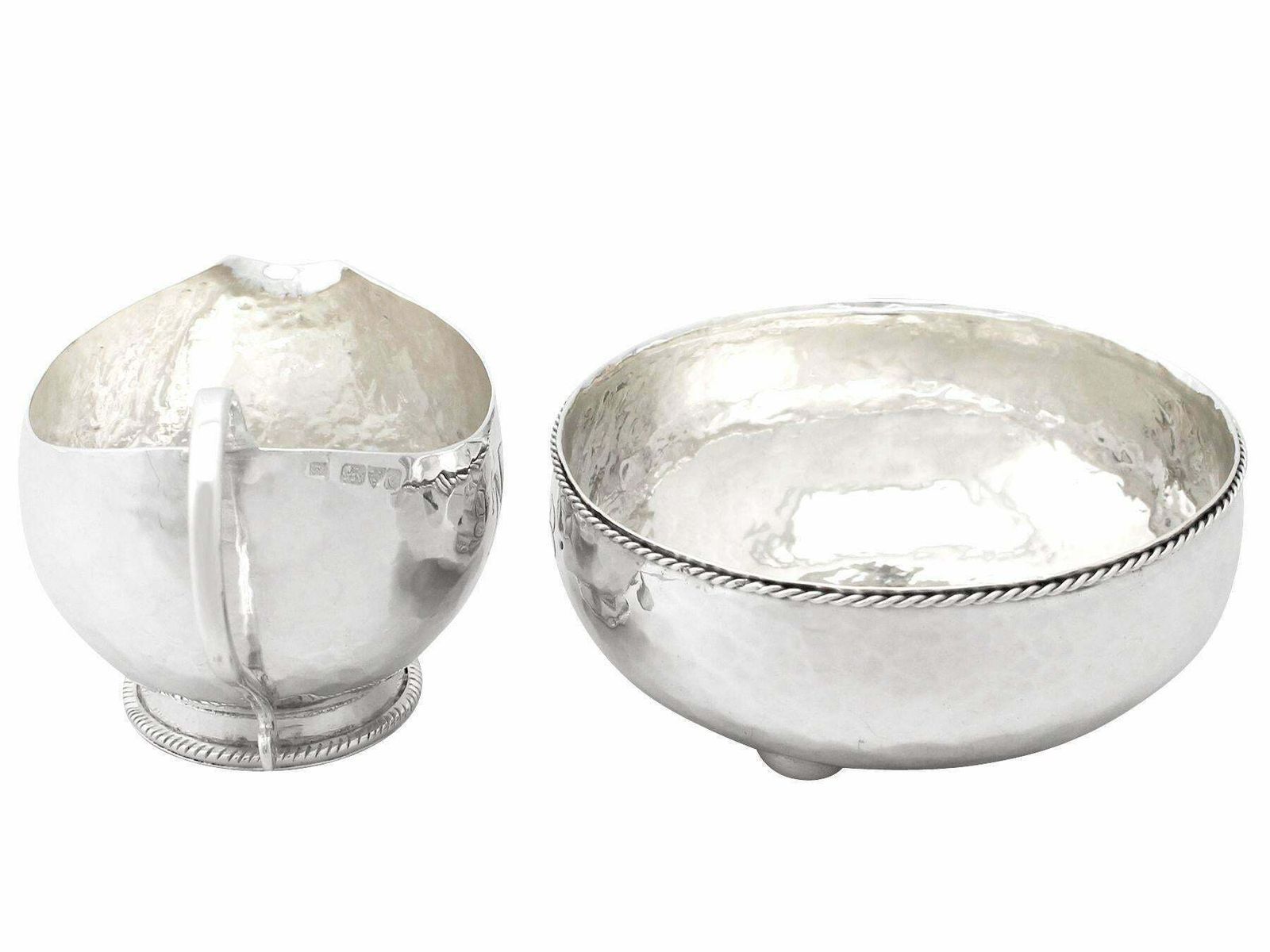 Arts And Crafts Style English Sterling Silver Cream Jug And Sugar Bowl photo for sale