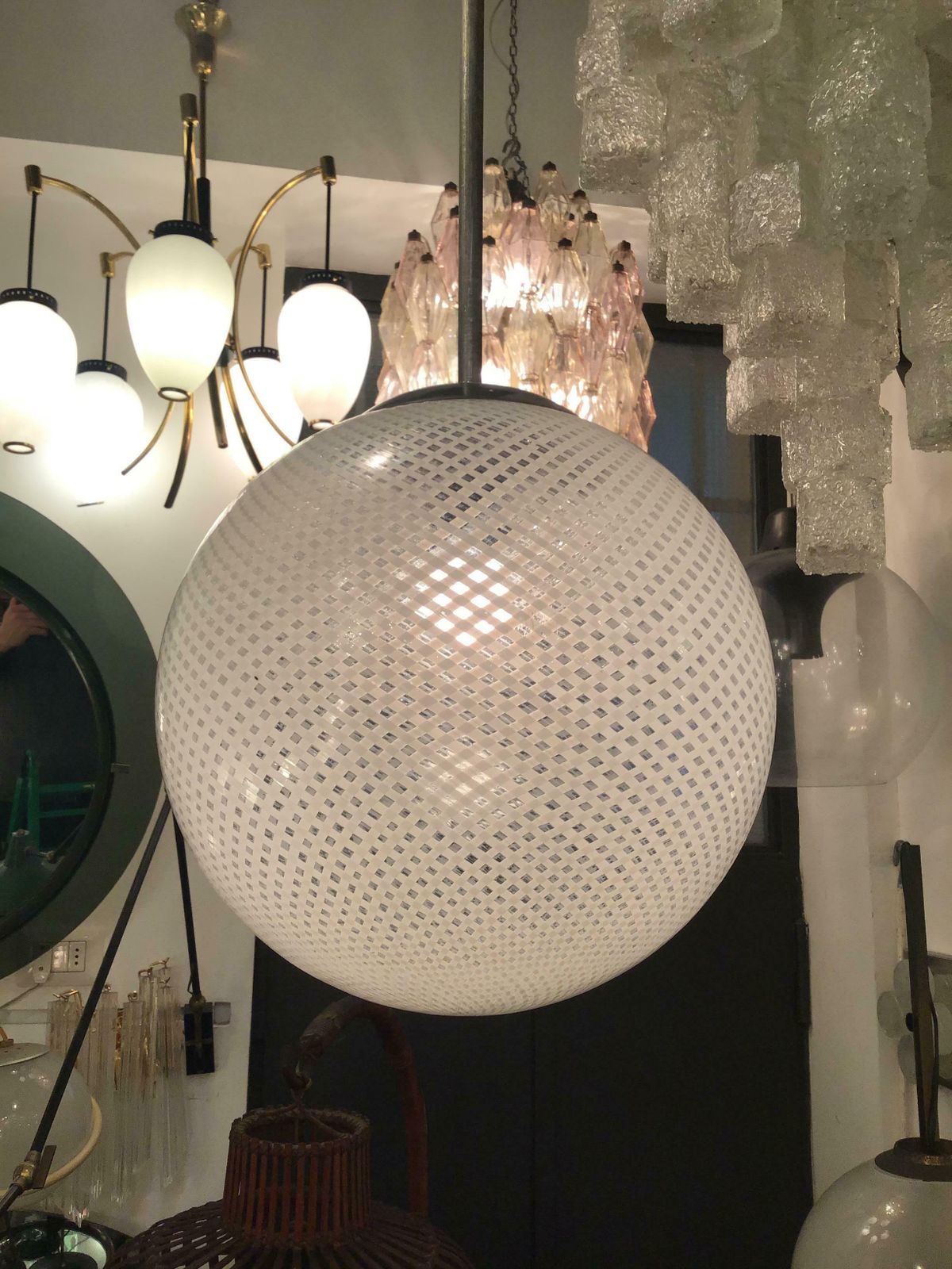 Venini Chandelier “Filigrana“ Murano Glass Crome Italia, 1930 photo furniture
