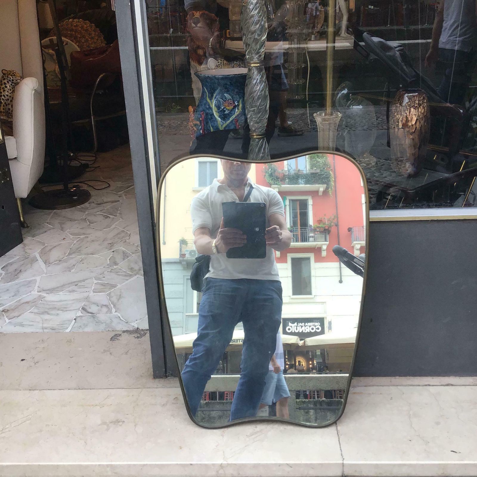 Gio Ponti  " Style "Fontana Arte Mirror Brass Wood Glass 1950 Italy photo furniture