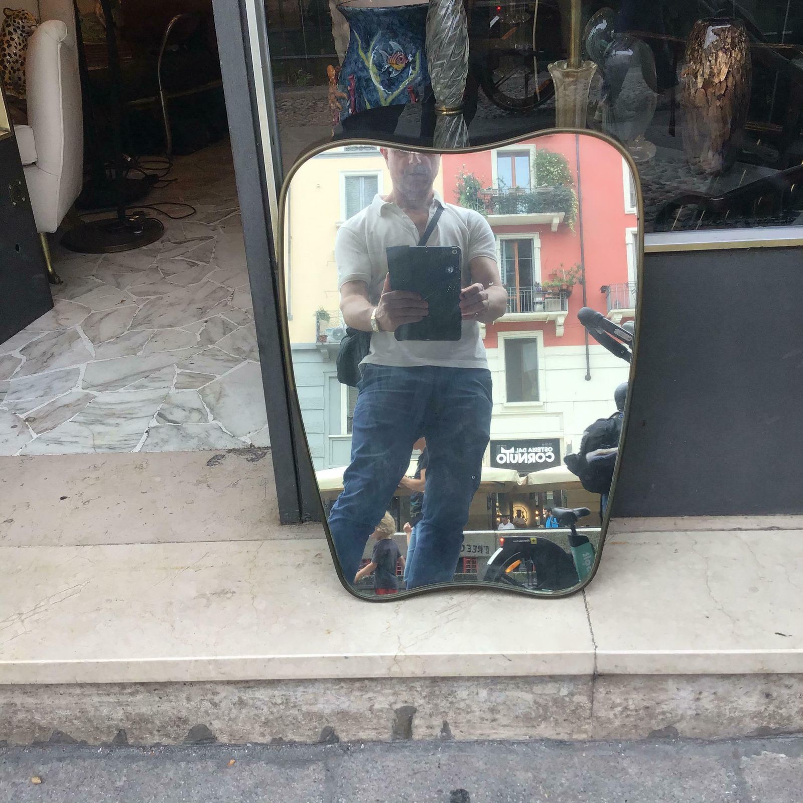 Gio Ponti  " Style "Fontana Arte Mirror Brass Wood Glass 1950 Italy photo for sale