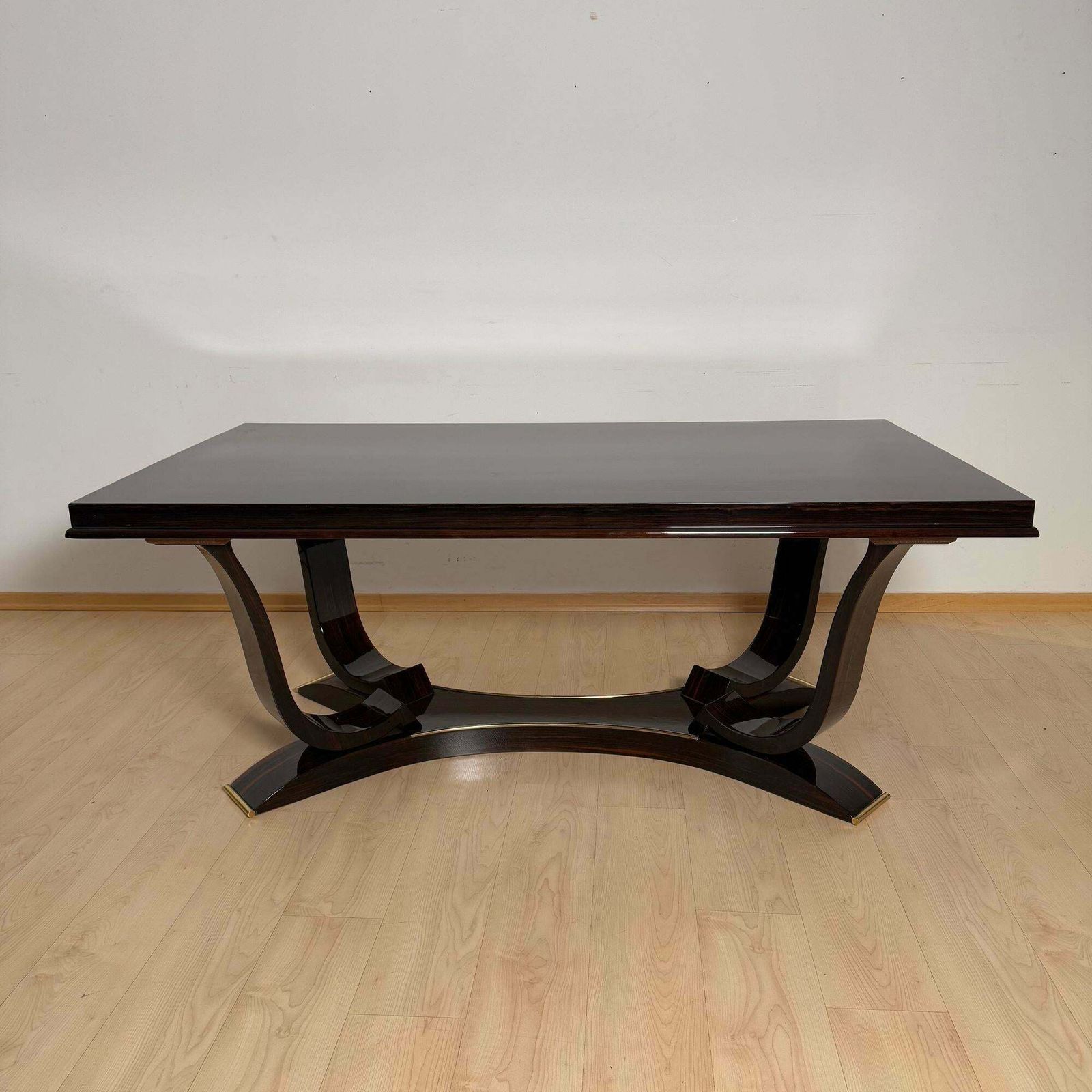 Art Deco Dining Table With 10 Chairs, Macassar Ebony, Brass, Paris Circa 1930 photo furniture