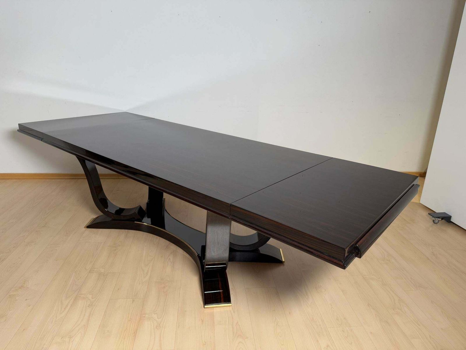 Art Deco Dining Table With 10 Chairs, Macassar Ebony, Brass, Paris Circa 1930 photo vintage
