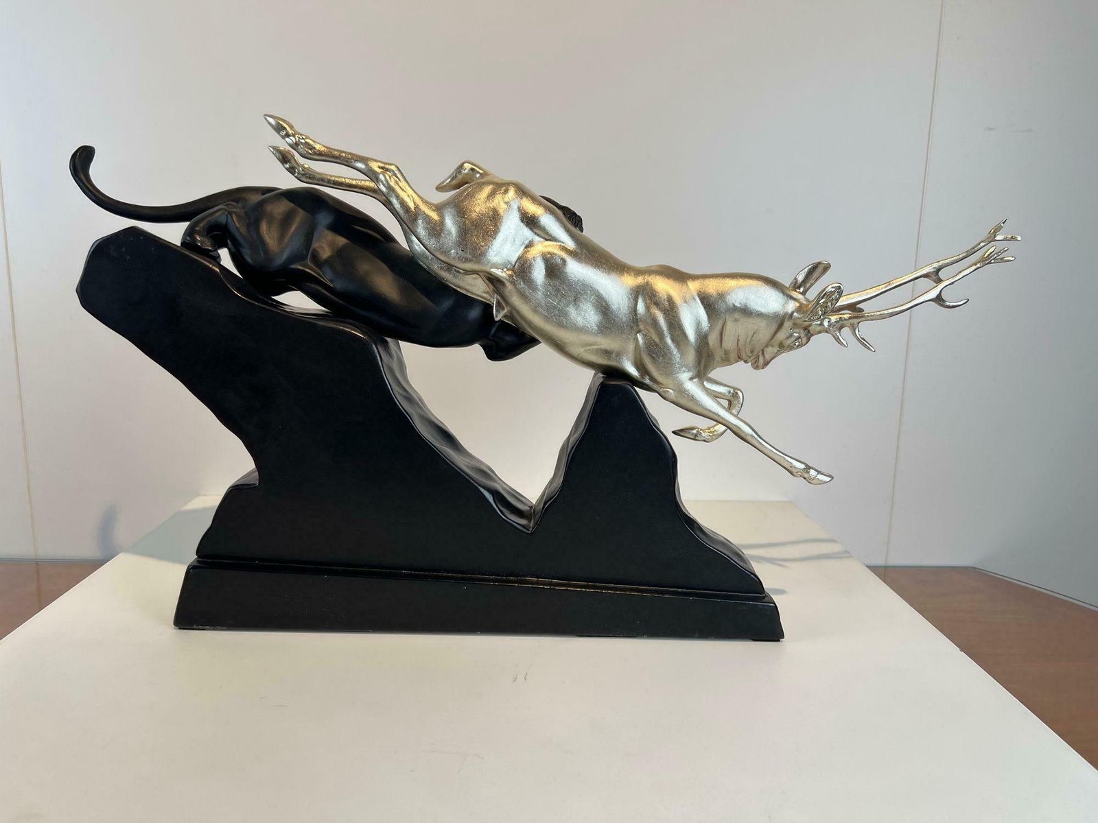 Art Deco Sculpture Of A Deer And Panther By Rochard, White Gold, France C. 1930 photo furniture