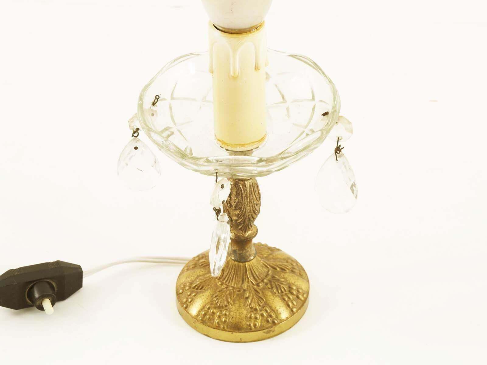 Antique Small Pair Art Nouveau Bedside Lamps, Gilded Bronze, Swarowsky Crystal photo vinterior
