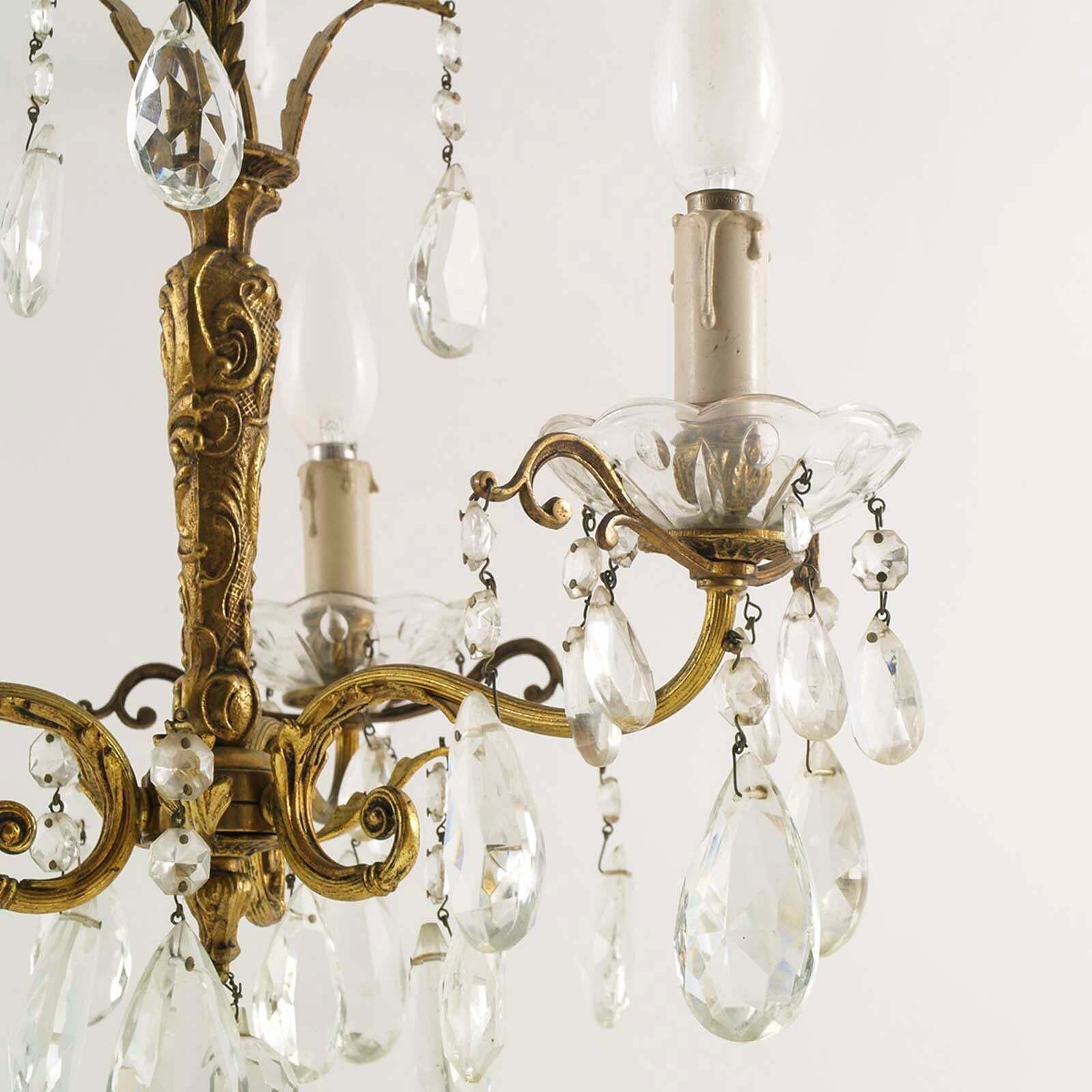 Art Nouveau Three Light Chandelier In Gilded Bronze And Swarowski Pendants photo vinterior