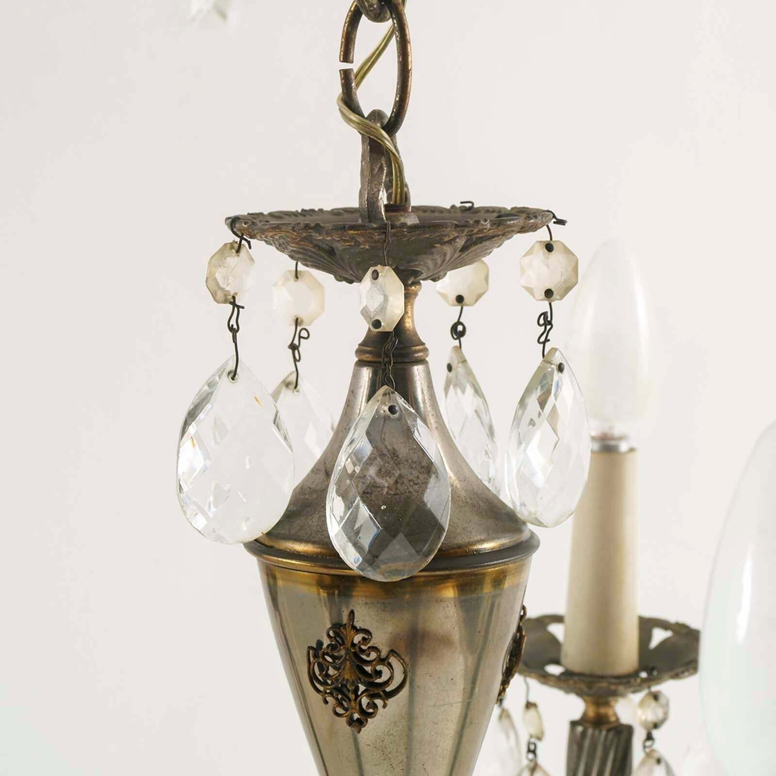 5 Light Italian Chandelier From The 40s In Gilded Bronze And Swarovski Pendants photo vinterior
