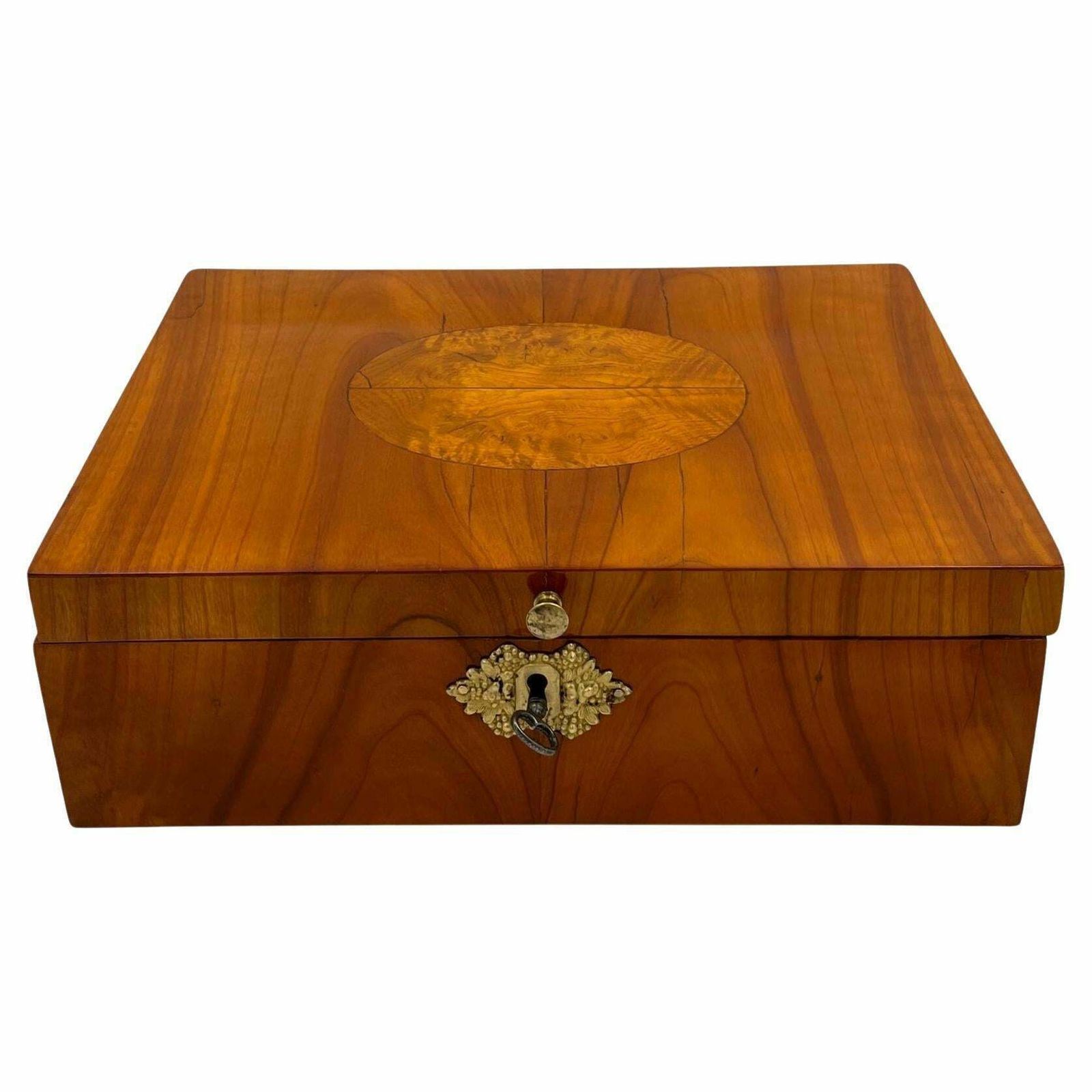 Biedermeier Jewelry Box, Cherry Wood, Ash, Brass, Southern Germany Circa 1820