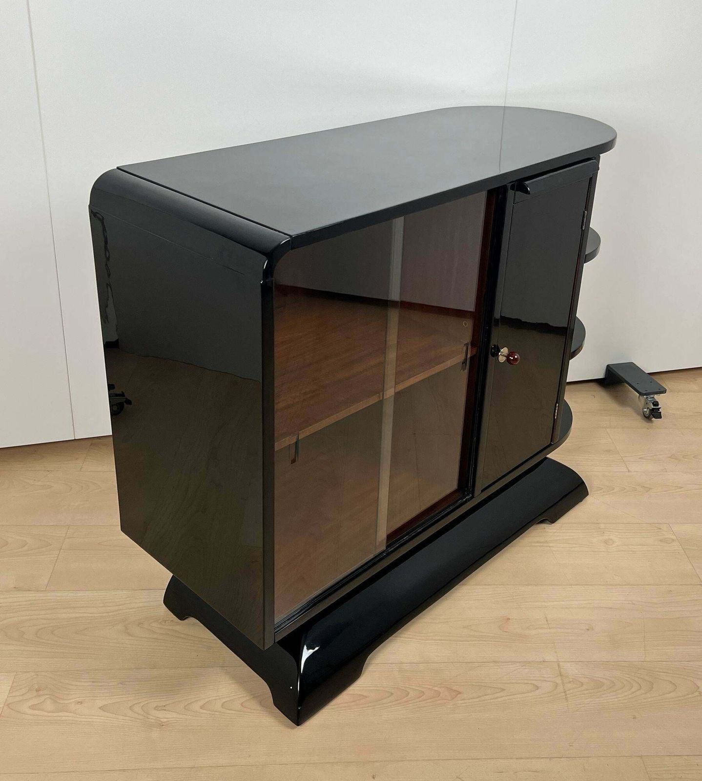Art Deco Half Cabinet, Black Lacquer, Mahogany, France Circa 1930 photo vintage
