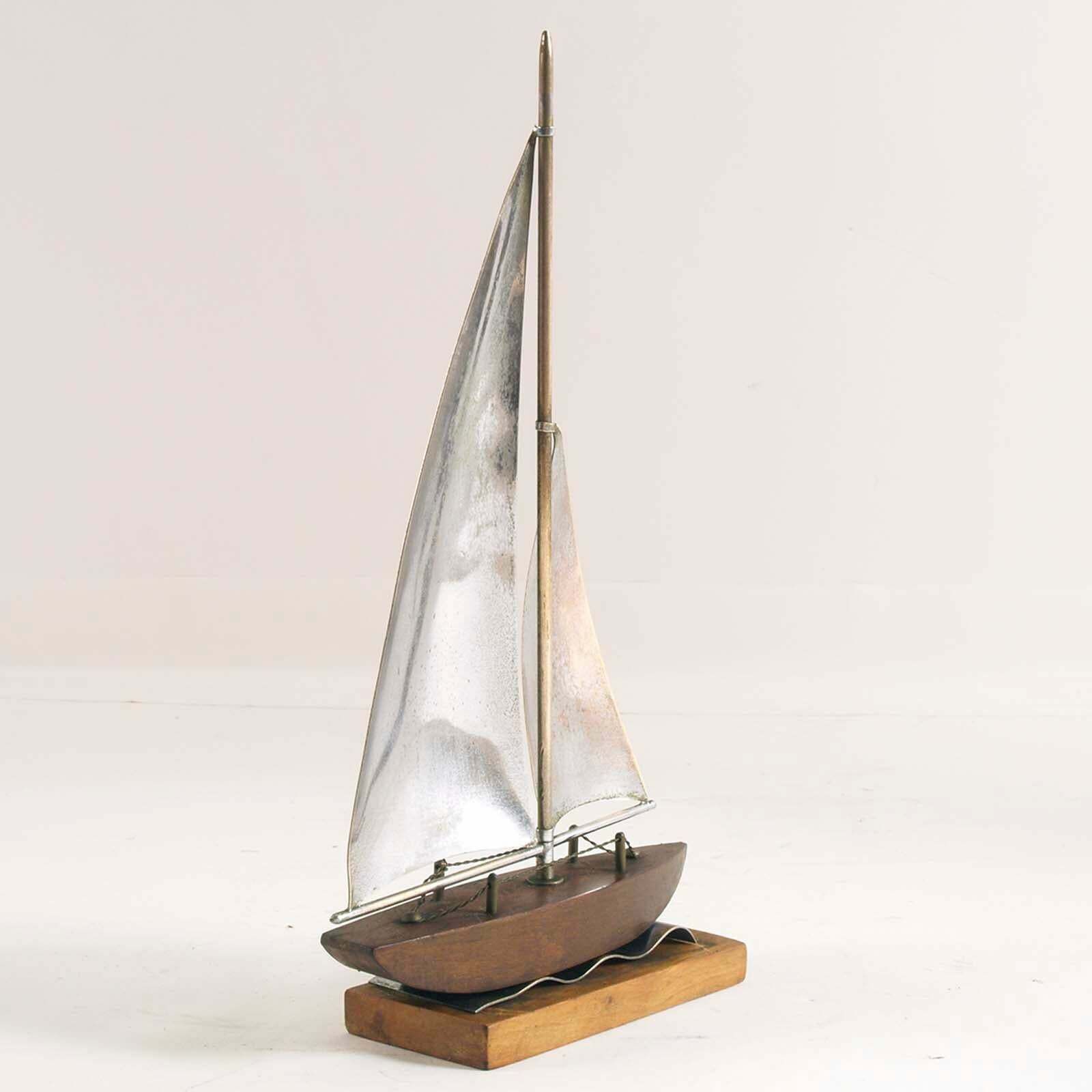 1920s Art Deco Sailing Boat In Wood And Silvered Brass By Carlo Mazzolini Padova photo for sale