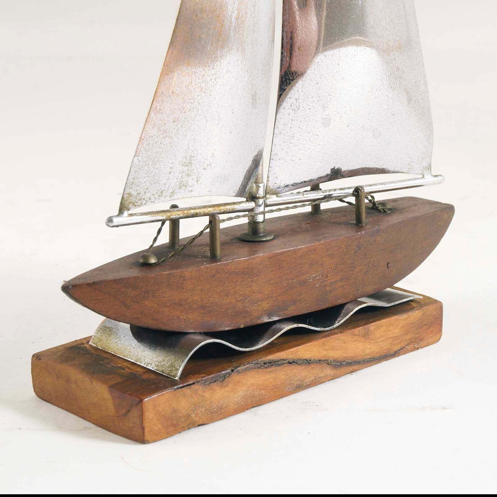 1920s Art Deco Sailing Boat In Wood And Silvered Brass By Carlo Mazzolini Padova photo Home Decor