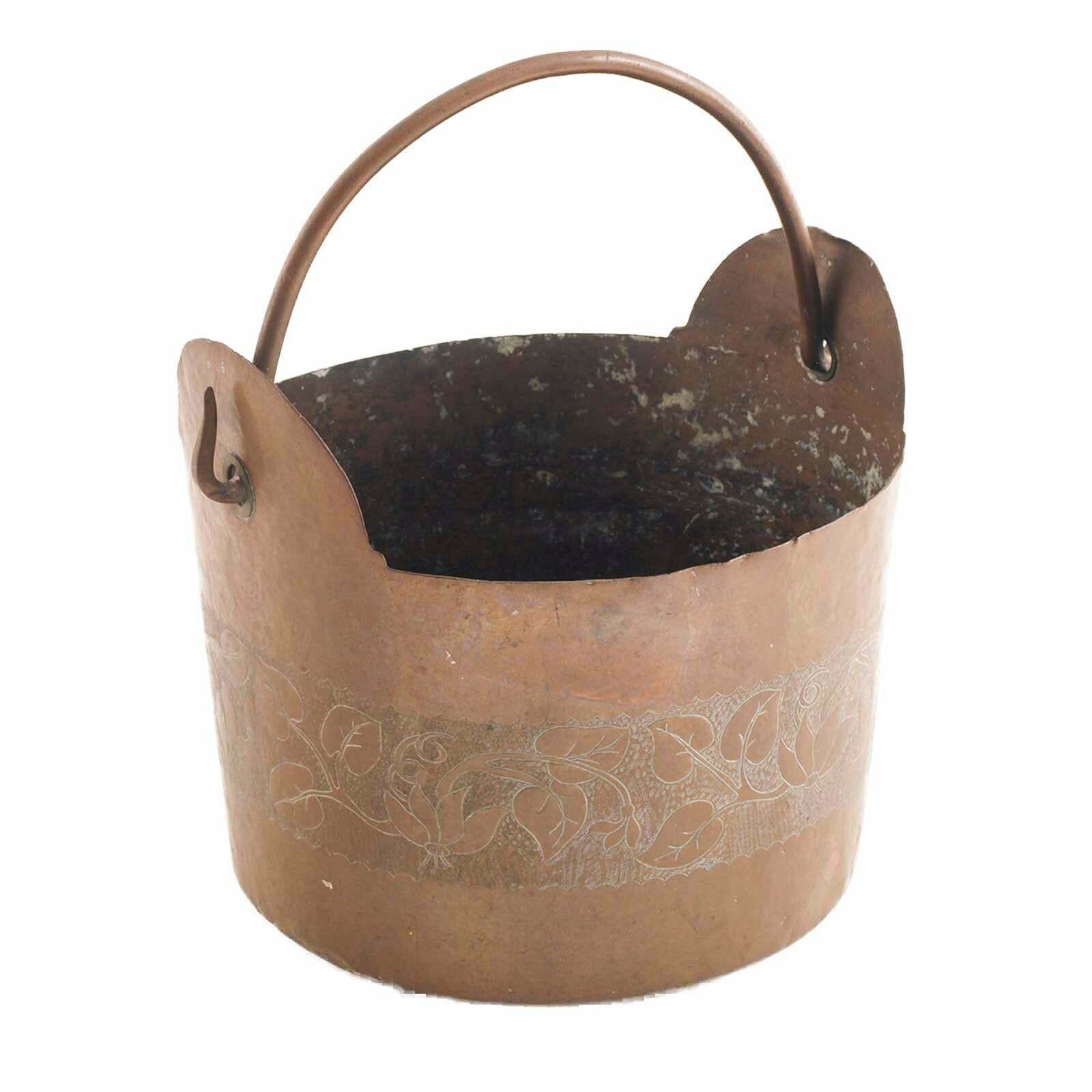 Late 18th Century Art Nouveau Tuscany Copper Bucket Embossed And Hand Engraved photo 1858.0