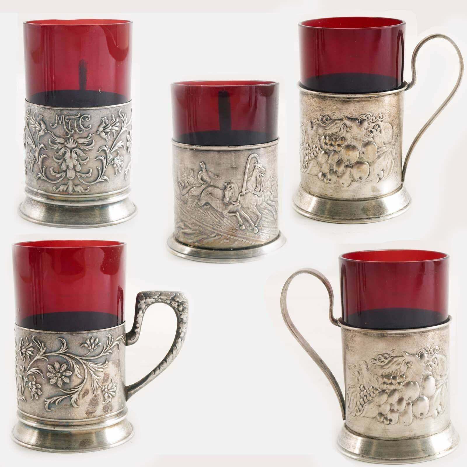 Tea Glasses Collection Of 11 Original Russian Antique Silverplated Podstakanniks photo Home Decor