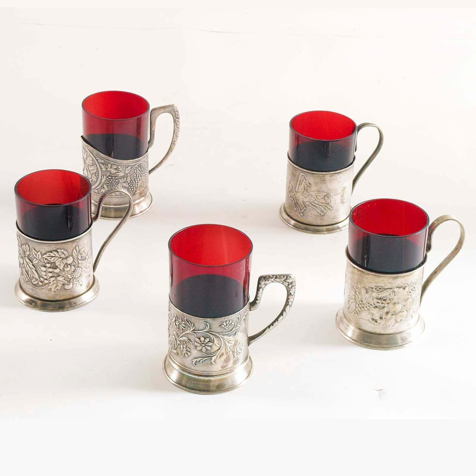 Tea Glasses Collection Of 11 Original Russian Antique Silverplated Podstakanniks photo vinterior